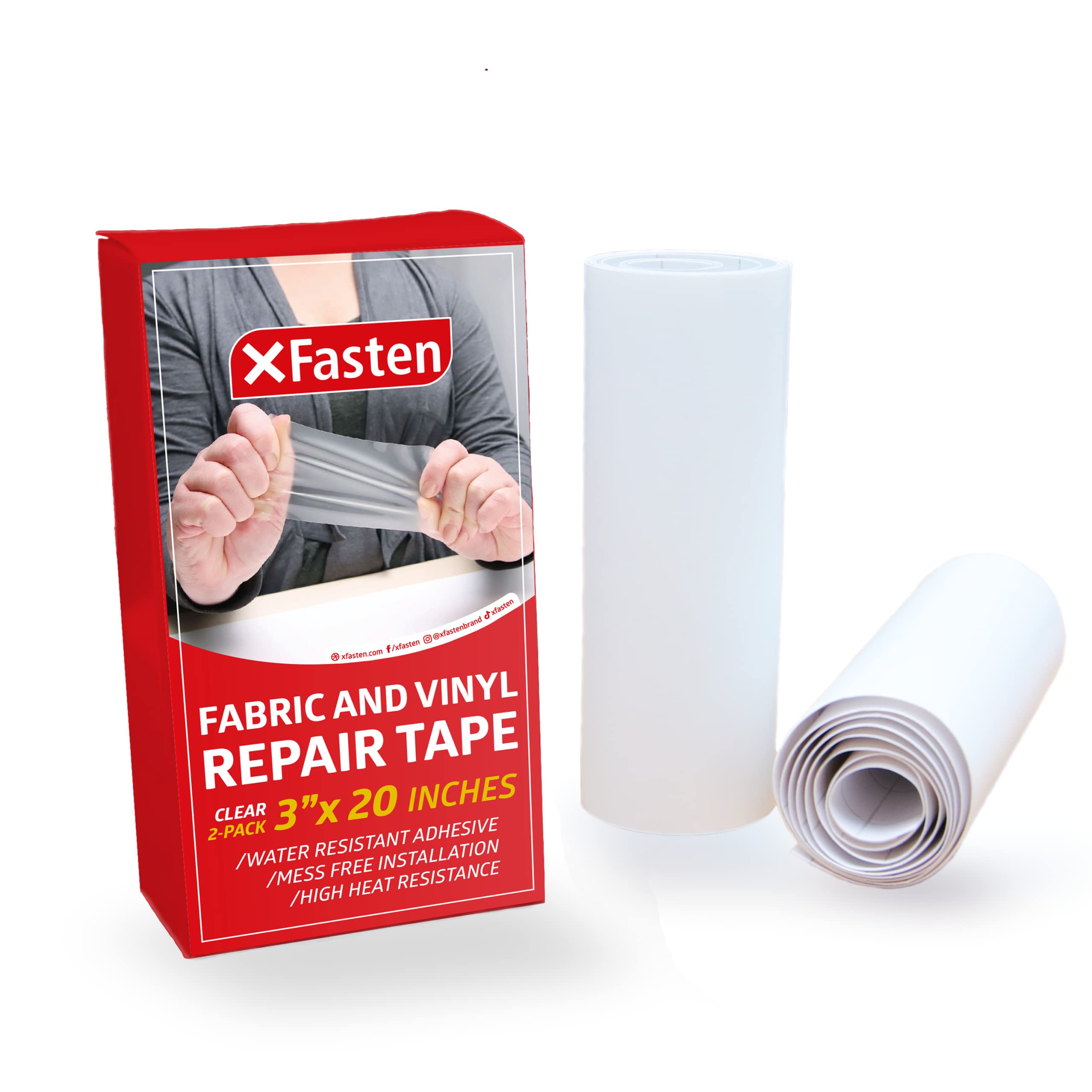 XFasten Fabric and Vinyl Repair Tape, Clear, 3-Inches by 20-Inches