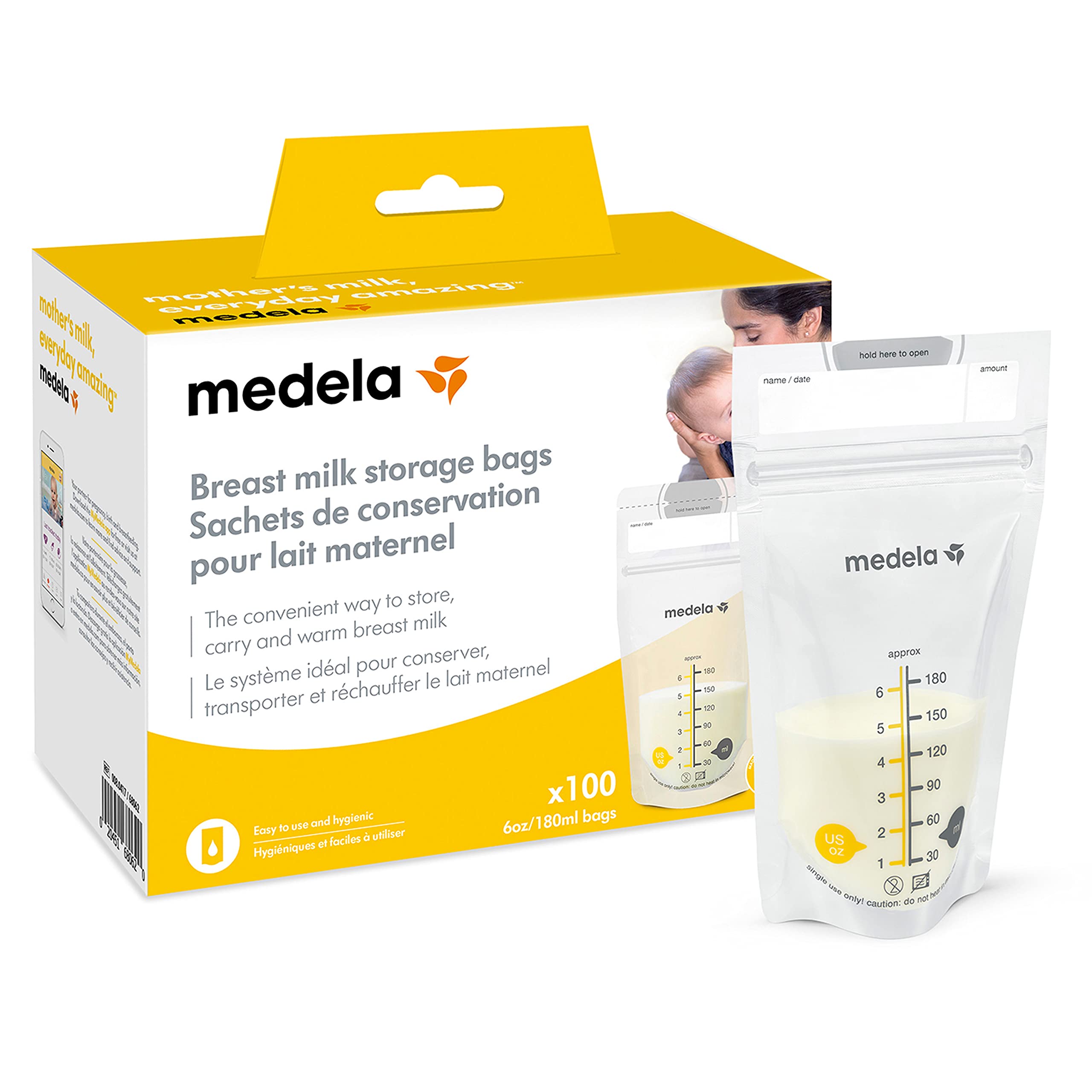 Medela Breast Milk Storage Bags, 100 Count, Ready to Use Breastmilk Bags  for Breastfeeding, Self Standing Bag, Space Saving Flat Profile,  Hygienically Pre-Sealed, 6 Ounce 100 Count (Pack of 1)