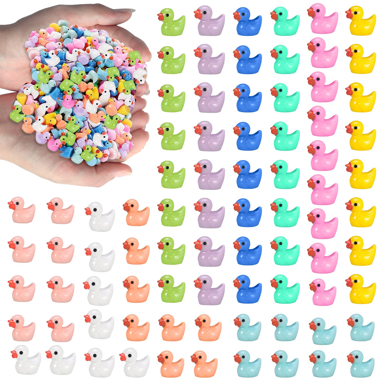 Movstriker 80Pcs Mini Resin Ducks Realistic Shape Tiny Ducks 10 Color ...