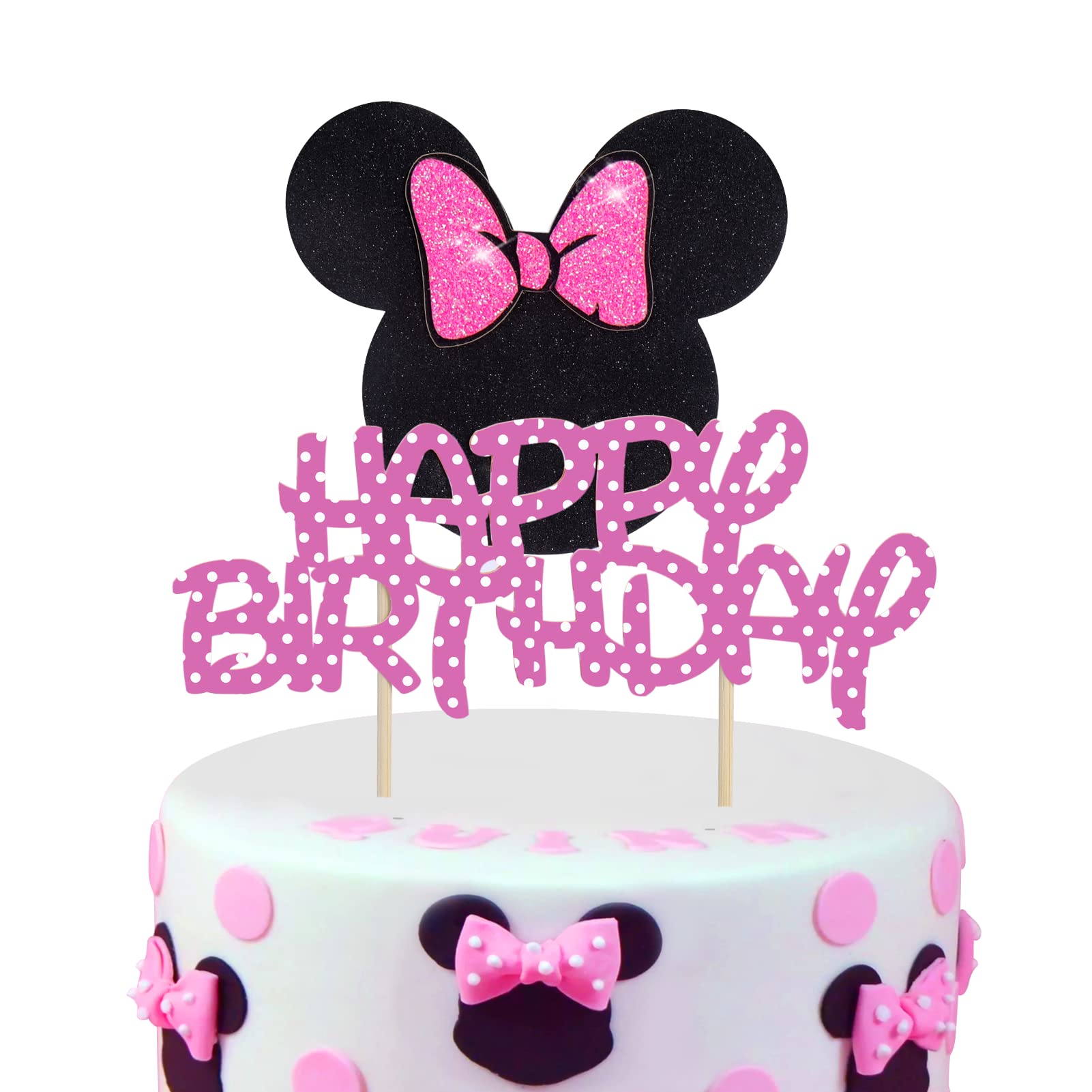 Mouse Cake Topper, Glitter Bow Mouse Happy Birthday Cake Toppers ...