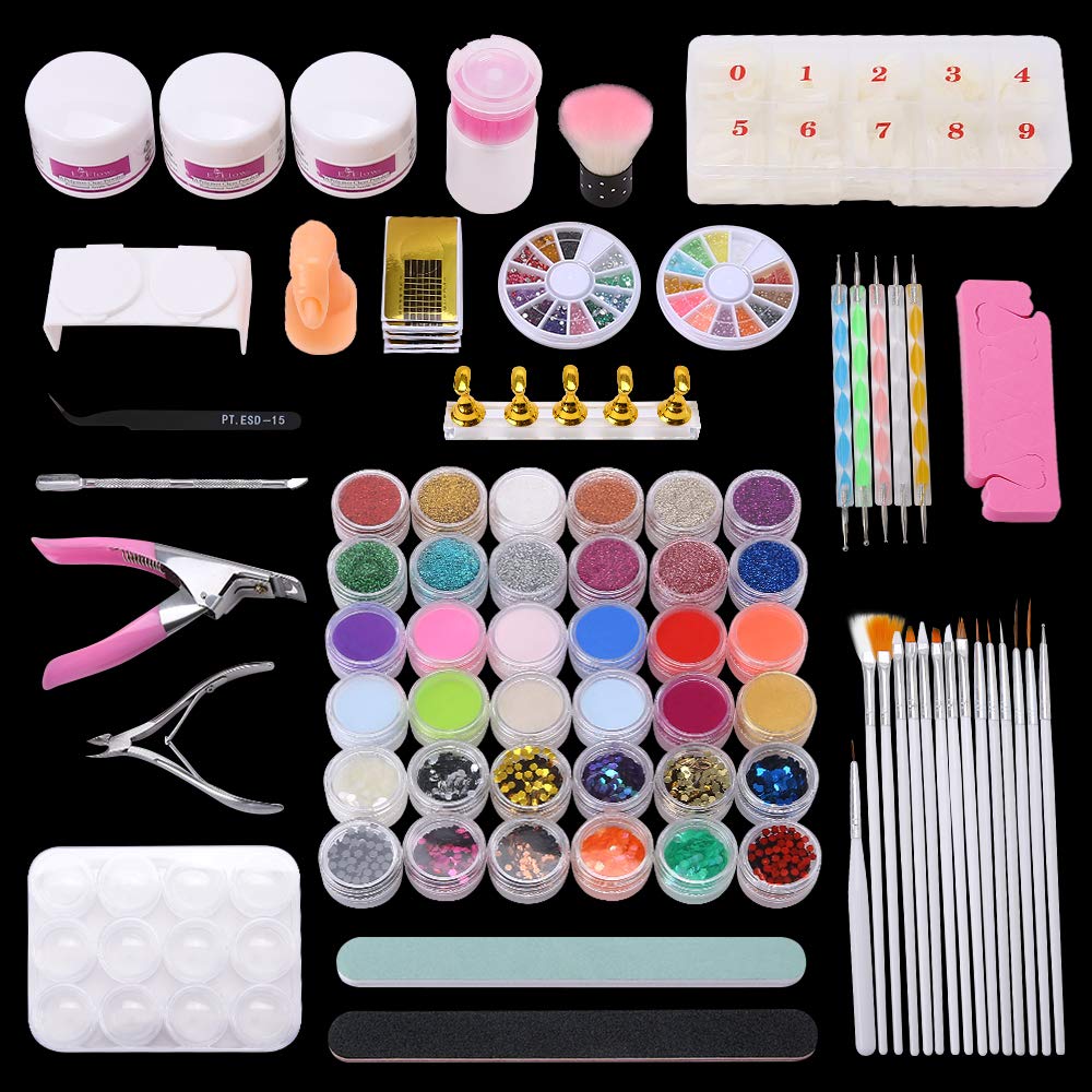 Amazon.com : Warm Girl Full Nail Art Set Acrylic Glitter Powder Liquid Tip  File Brush Form Glue Dust Tips Tool Kit : Beauty & Personal Care