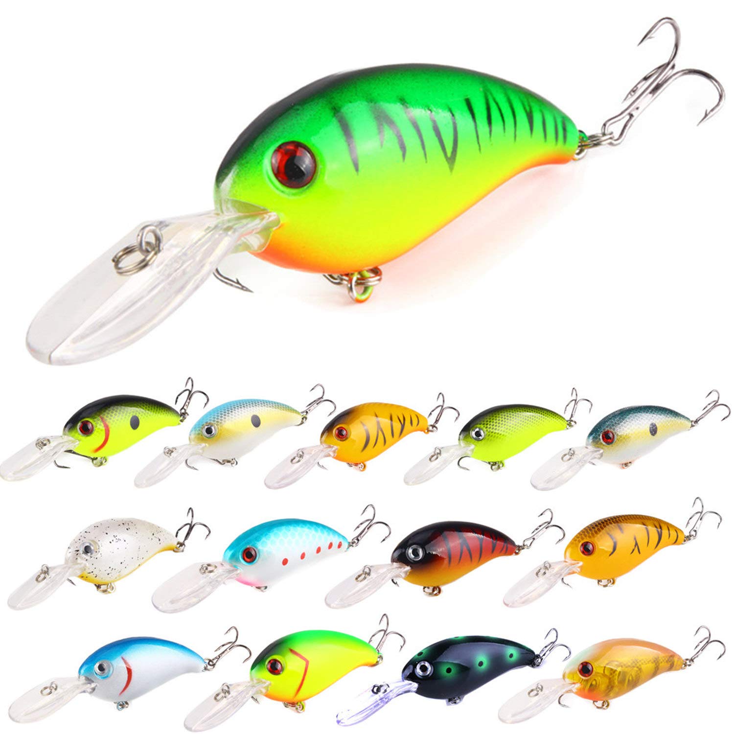 Happy Date Metal Bass Fishing Lures Set, Diving Wobblers Artificial Bait  with 3D Eyes, Lifelike Swimbait for Freshwater Saltwater Fishing 