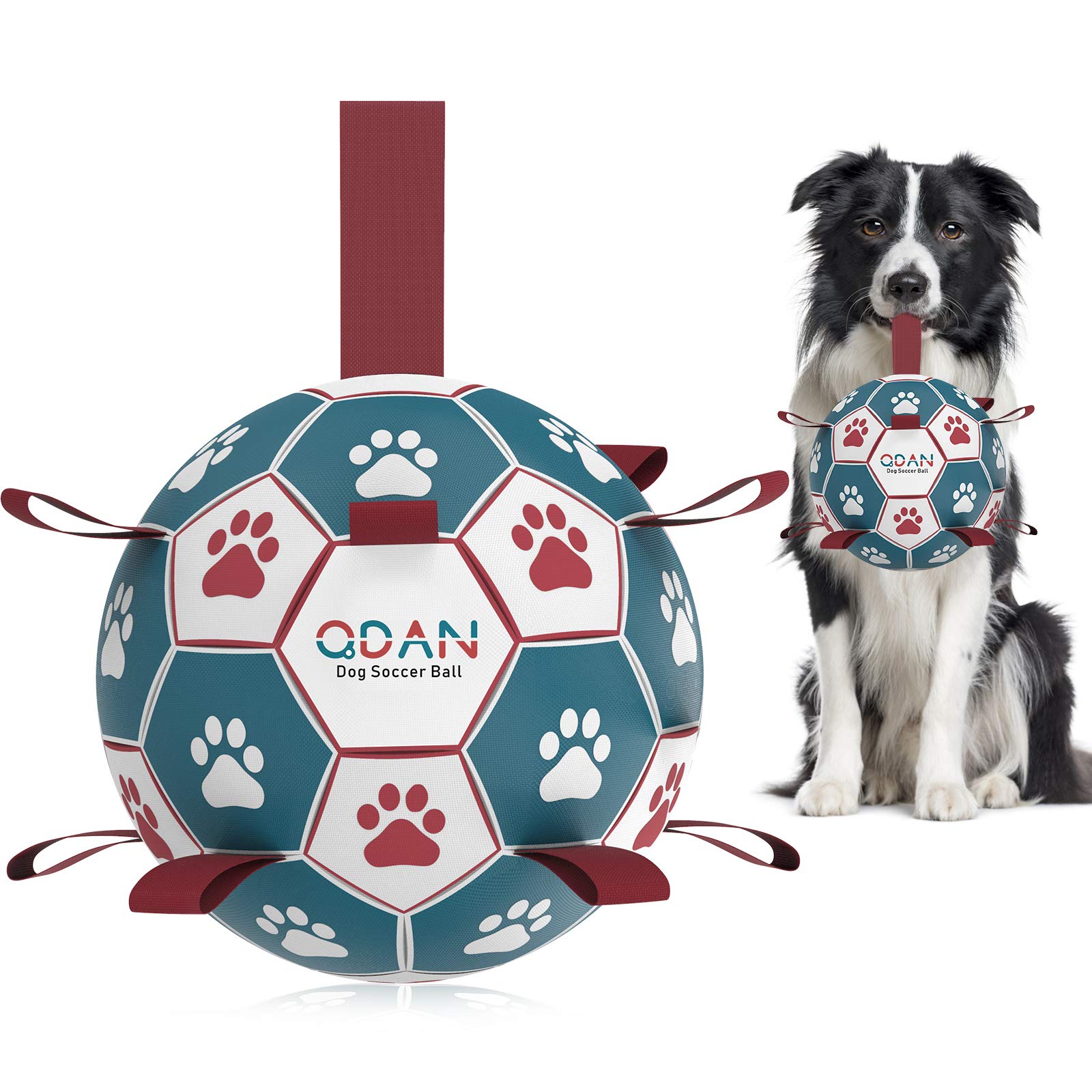 QDAN Dog Toys Socccer Balls with Straps, Interactive Durable Rubber Water  Chew Toys for Training Herding Balls Indoor Outdoor, Birthday Gifts for Tug