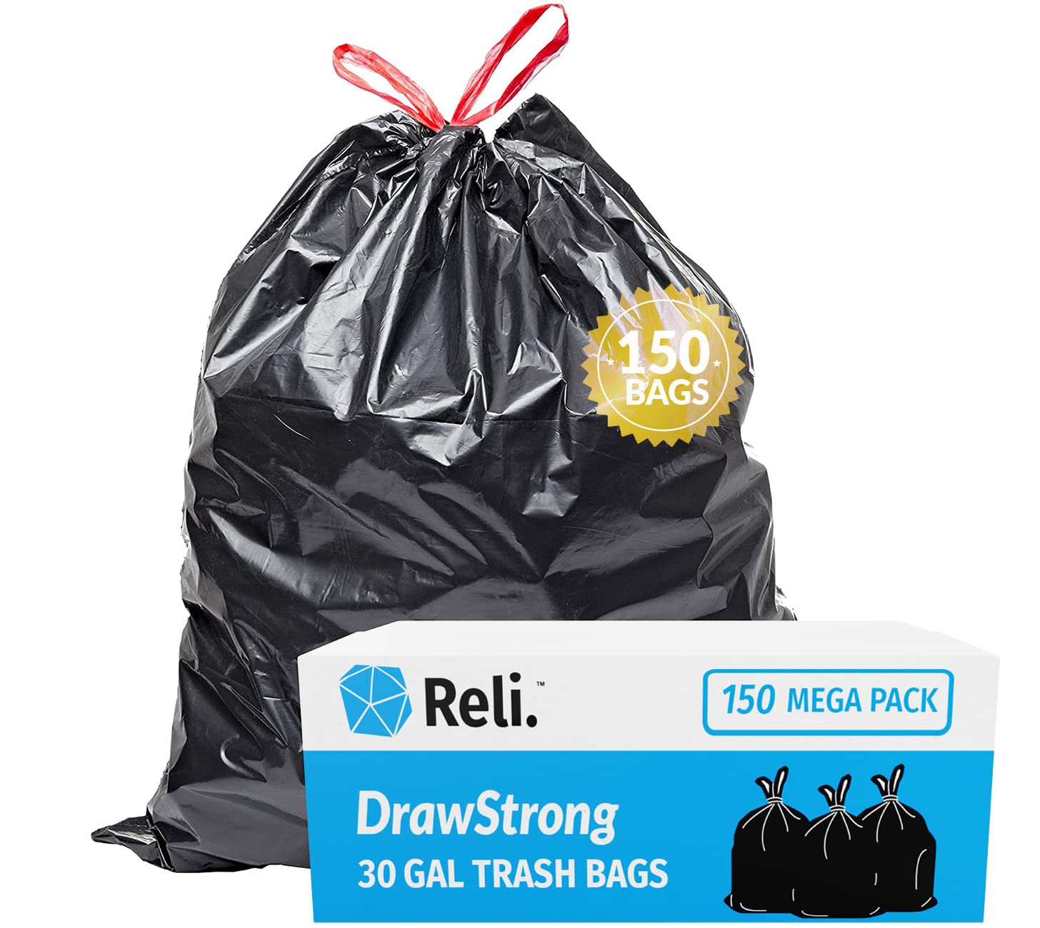 Trash Bags 33 Gallon Large Black Garbage