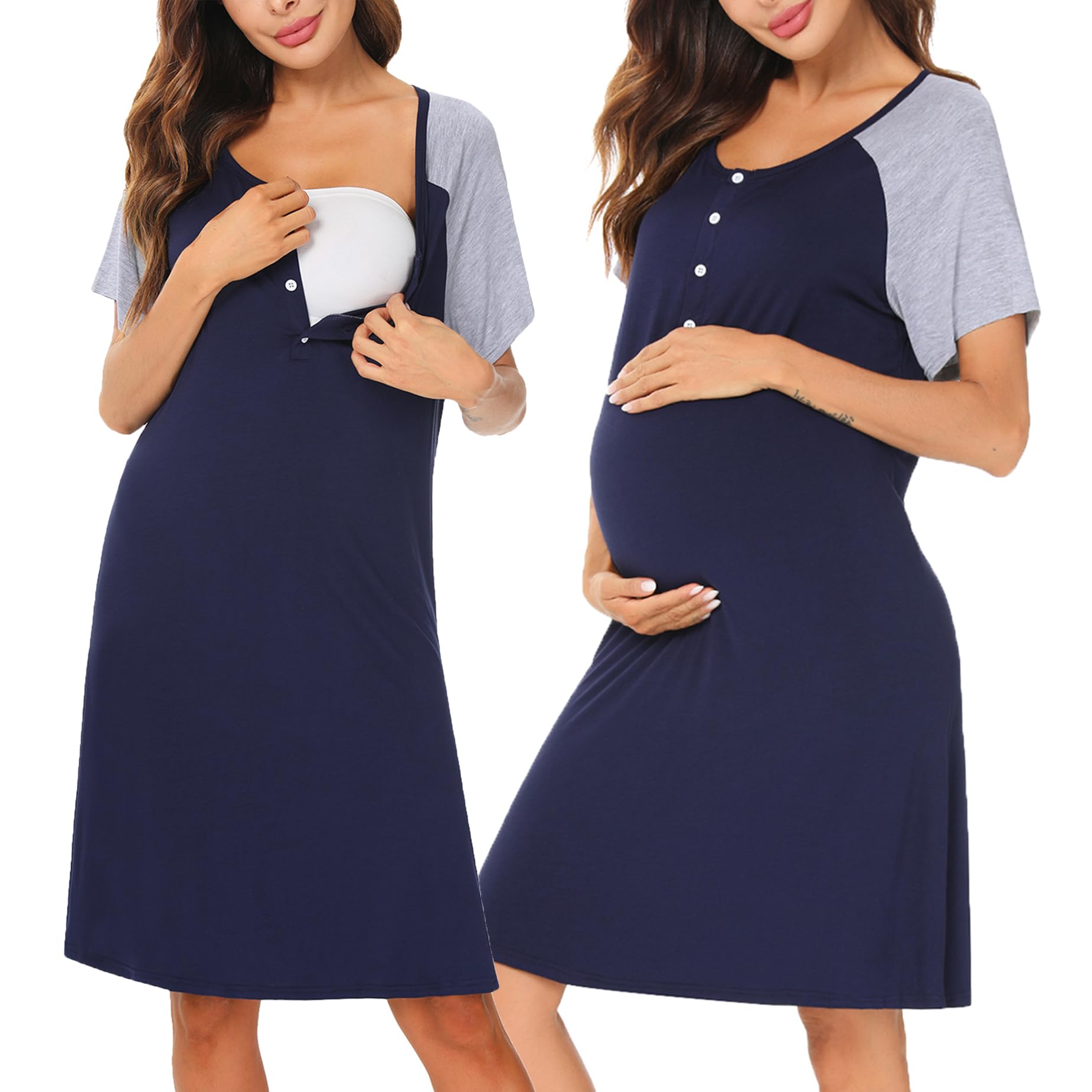 Maternity Nightgown Short Sleeve Nursing Dress Breastfeeding