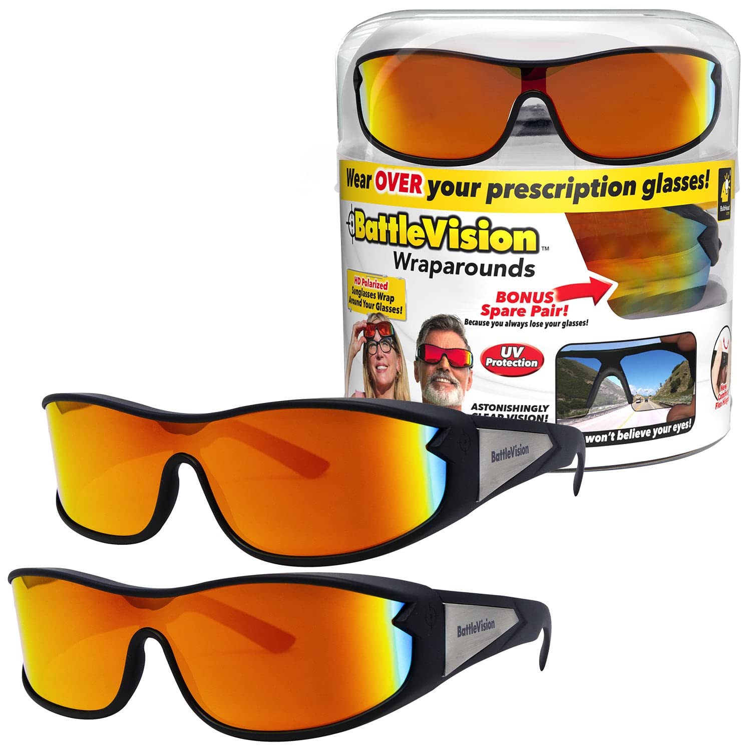 BattleVision Wrap Arounds HD Polarized Sunglasses, As Seen On TV