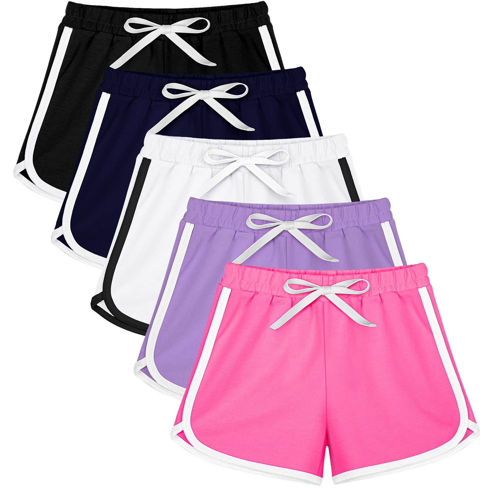 Resinta 5 Packs Girls Running Shorts Quick Dry Active Shorts Polyester Kids Athletic  Shorts Workout Dolphin Shorts 10-12 Years Black light Gray pink hot Pink  turquoise