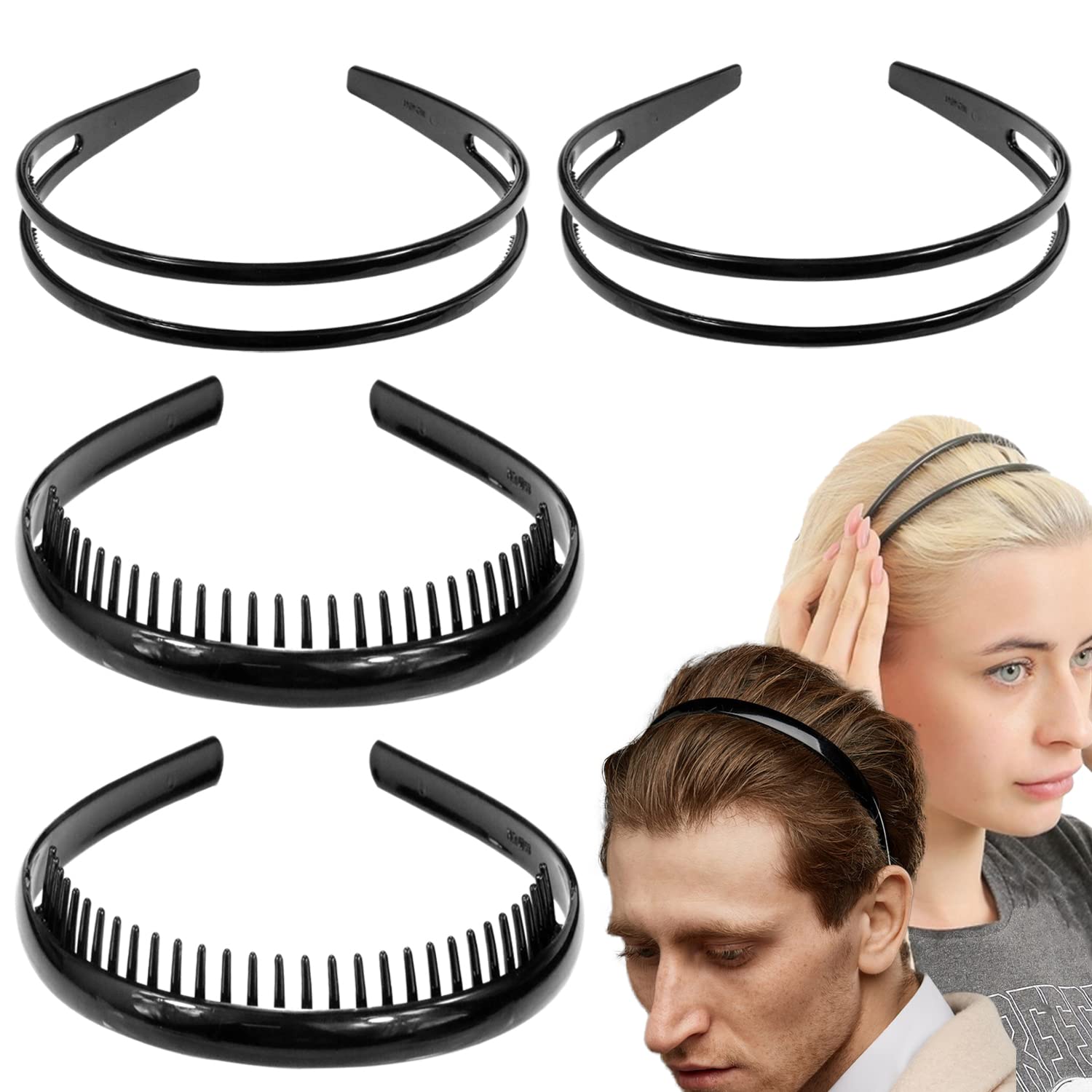 LAPOHI 4 Pieces Plastic Headbands with Teeth Comb Non Slip Fashion ...