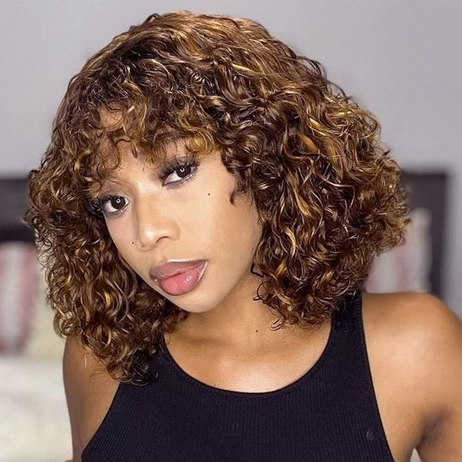 Short wigs with bangs deals for black women