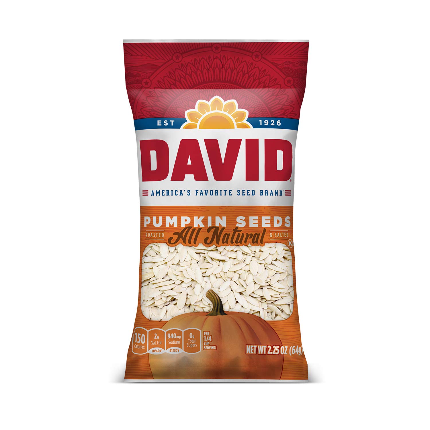 DAVID Roasted and Salted Pumpkin Seeds, 2.25 oz