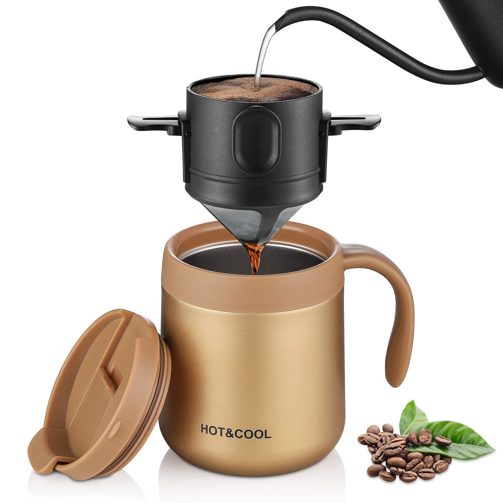 ONEISALL Camping Portable Coffee Maker Set with Stainless Steel Coffee Mug  + Collapsible Pour Over Coffee Filter - for Travel Camping Offices