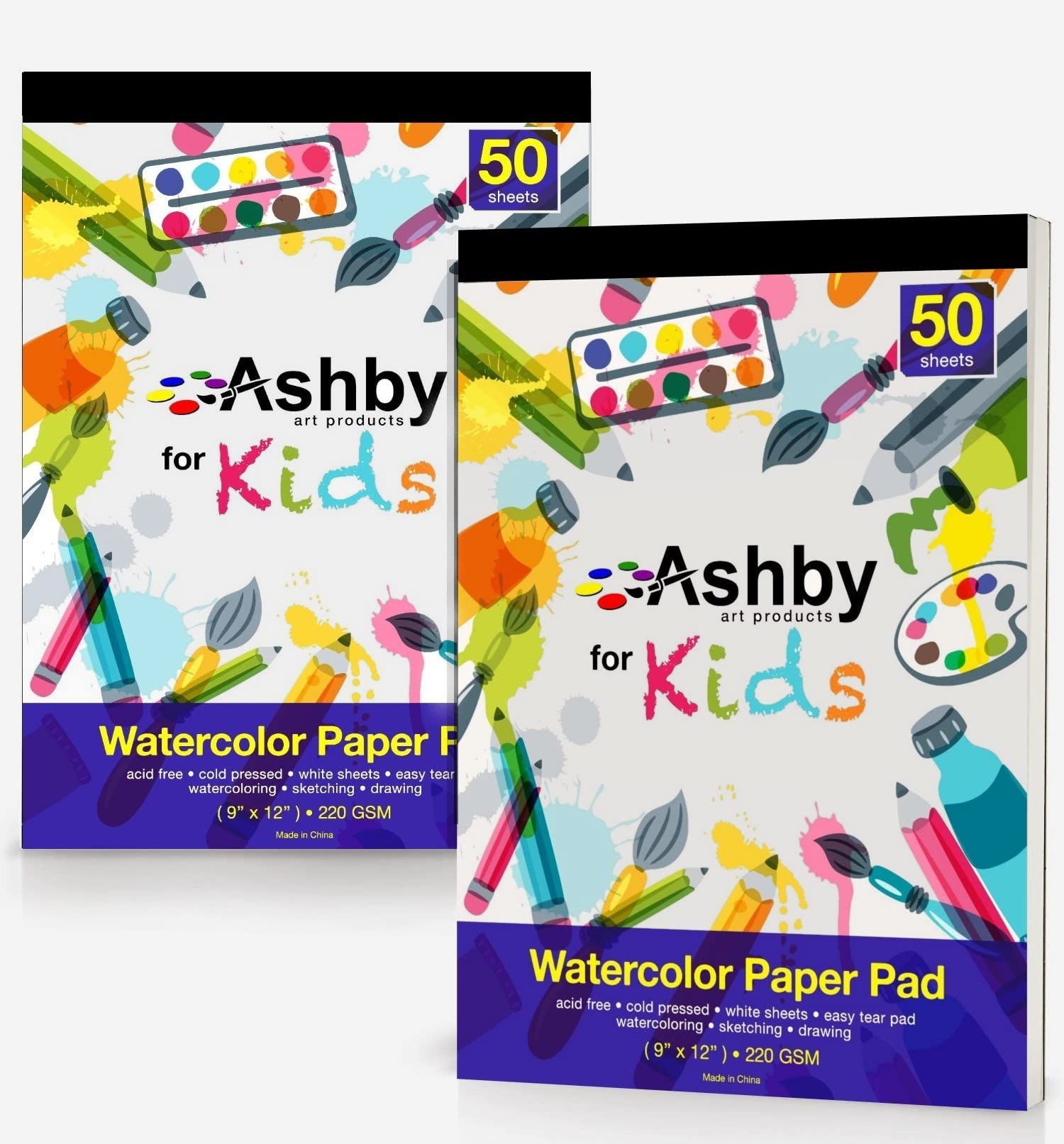 Ashby for Kids - Premium Quality Watercolor, Drawing, Finger Paint and  Sketch Paper (220 GSM) - Each Pad Contains 50 Glue Bound Sheets for Easy  Removal (2 Pads (100 Sheets) - Natural White) 2 Pads (100 Sheets) - White
