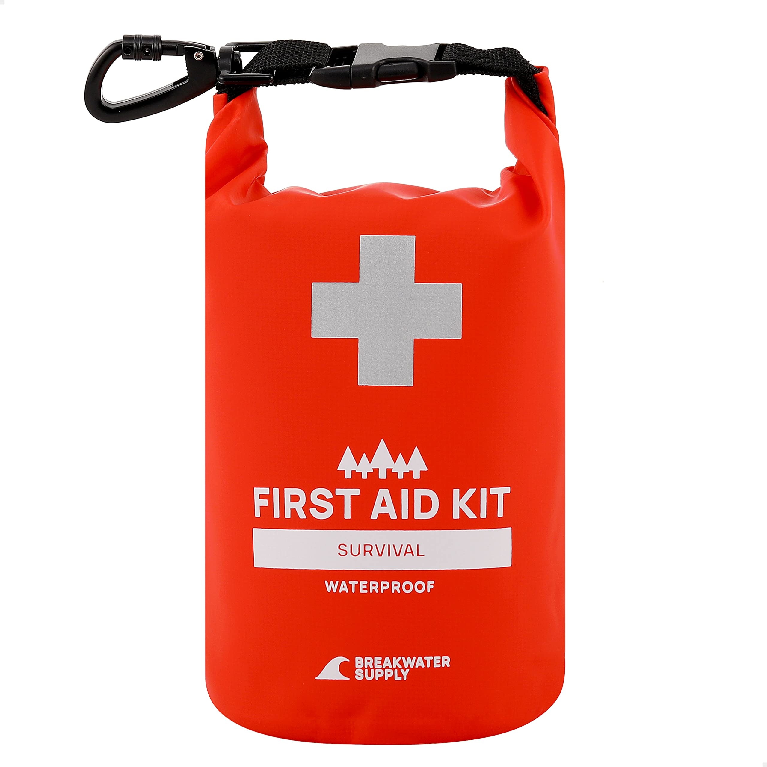 Breakwater Supply Waterproof First Aid Kit Dry Bag Bug Out Bag, Emergency Survival  Supplies for Boating, Camping, Kayaking + Heavy-Duty Carabiner, Floating,  Reflective, Lightweight First Aid Survival Kit (Red)