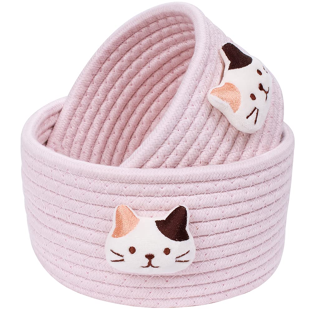 Small Cotton Rope Basket With Cat Ears, Cute Little Storage Baskets Mini Storage  Bins Little For Desk Dog Cat Toy