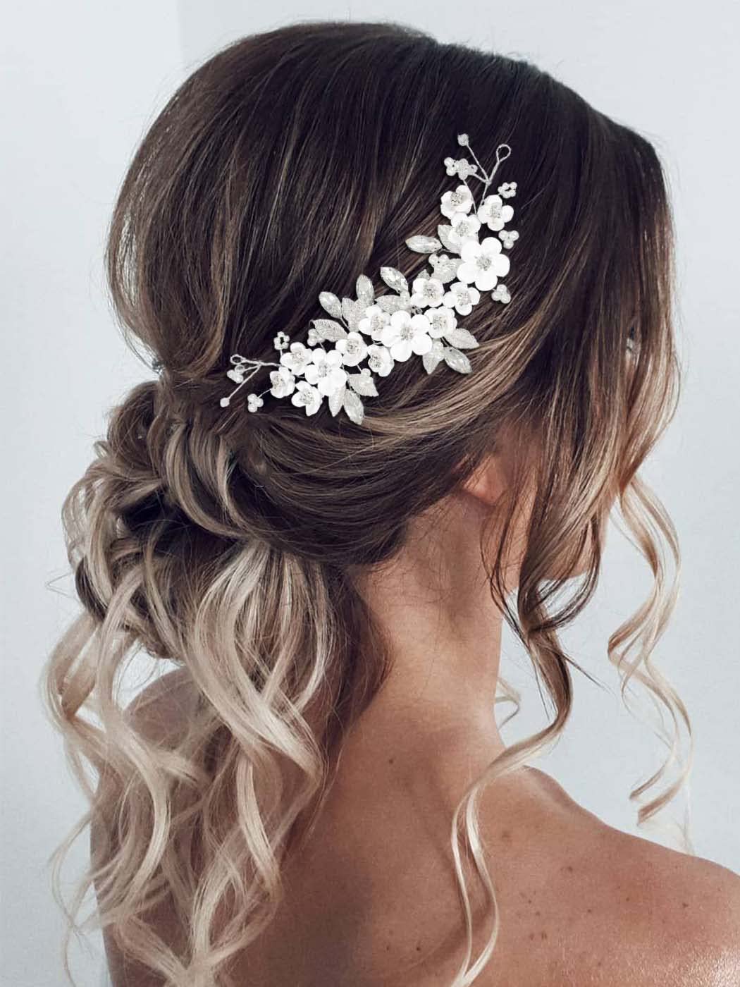 Brishow Bridal Hair Vine Silver Flower Wedding Hair Accessories