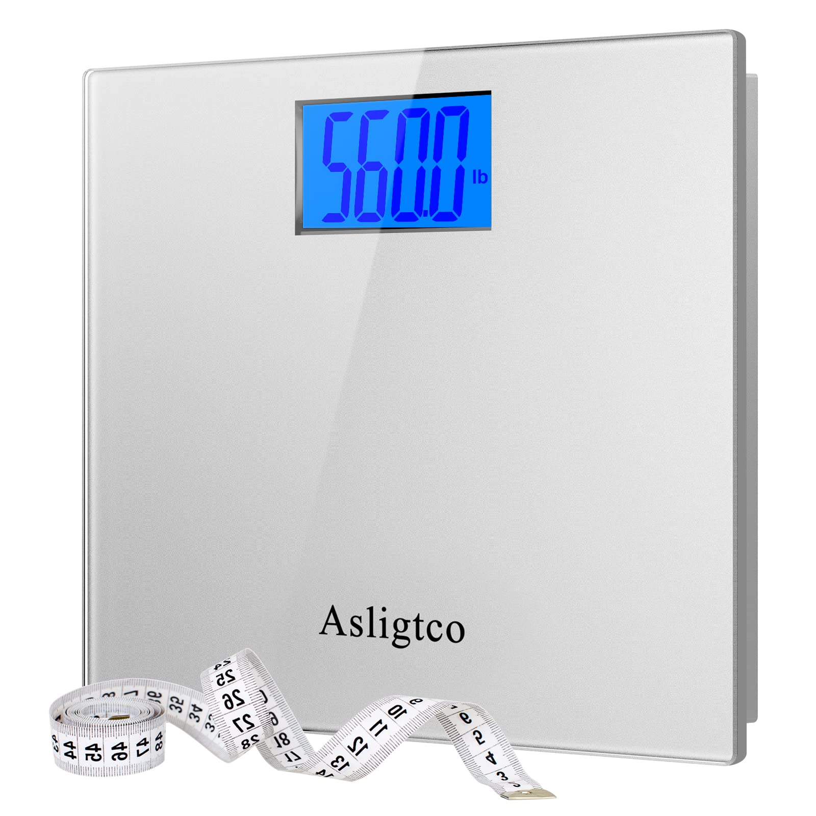 Asligtco Bathroom Scale 560lbs High Capacity Scale for Body Weight Extra  Large Platform Backlit Display Digital Scales with Tape Measure &  Battery(Silver)