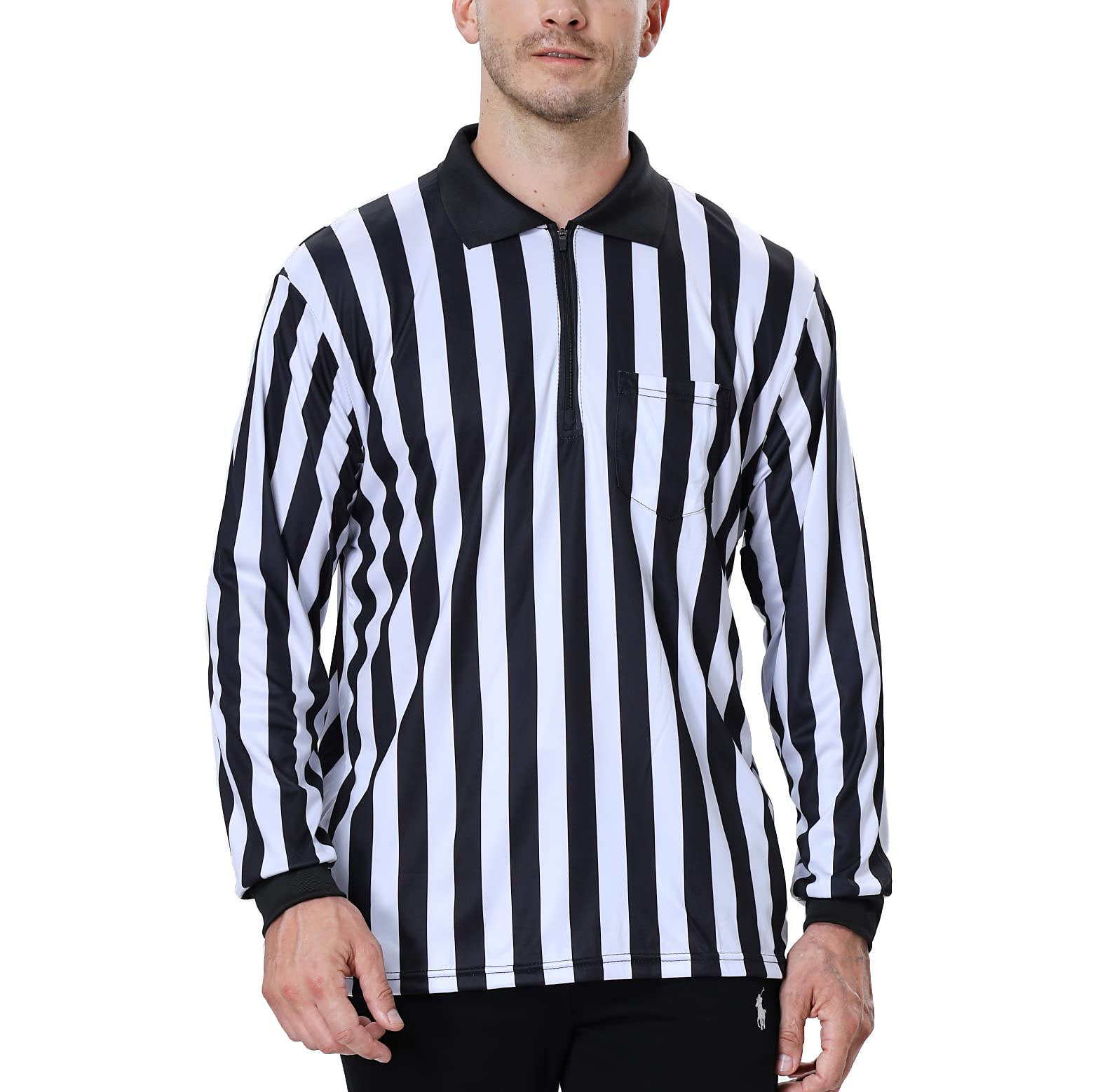 TOPTIE Men's Official Long Sleeve Black & White Striped Referee Shirt,  Pro-Style Ref Umpire Jersey X-Large