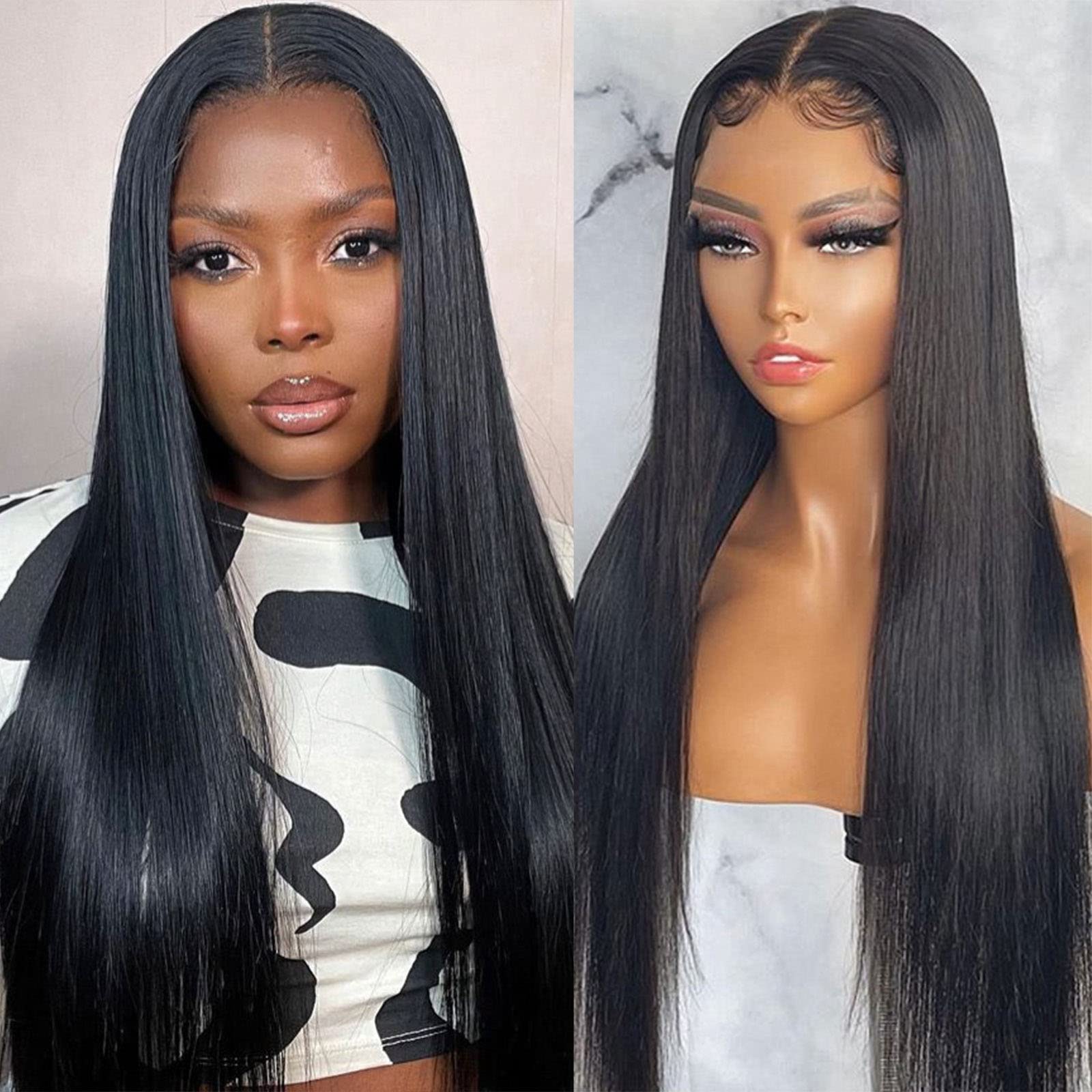 Brazilian straight silky virgin human hair wigs lace front cheap glueless