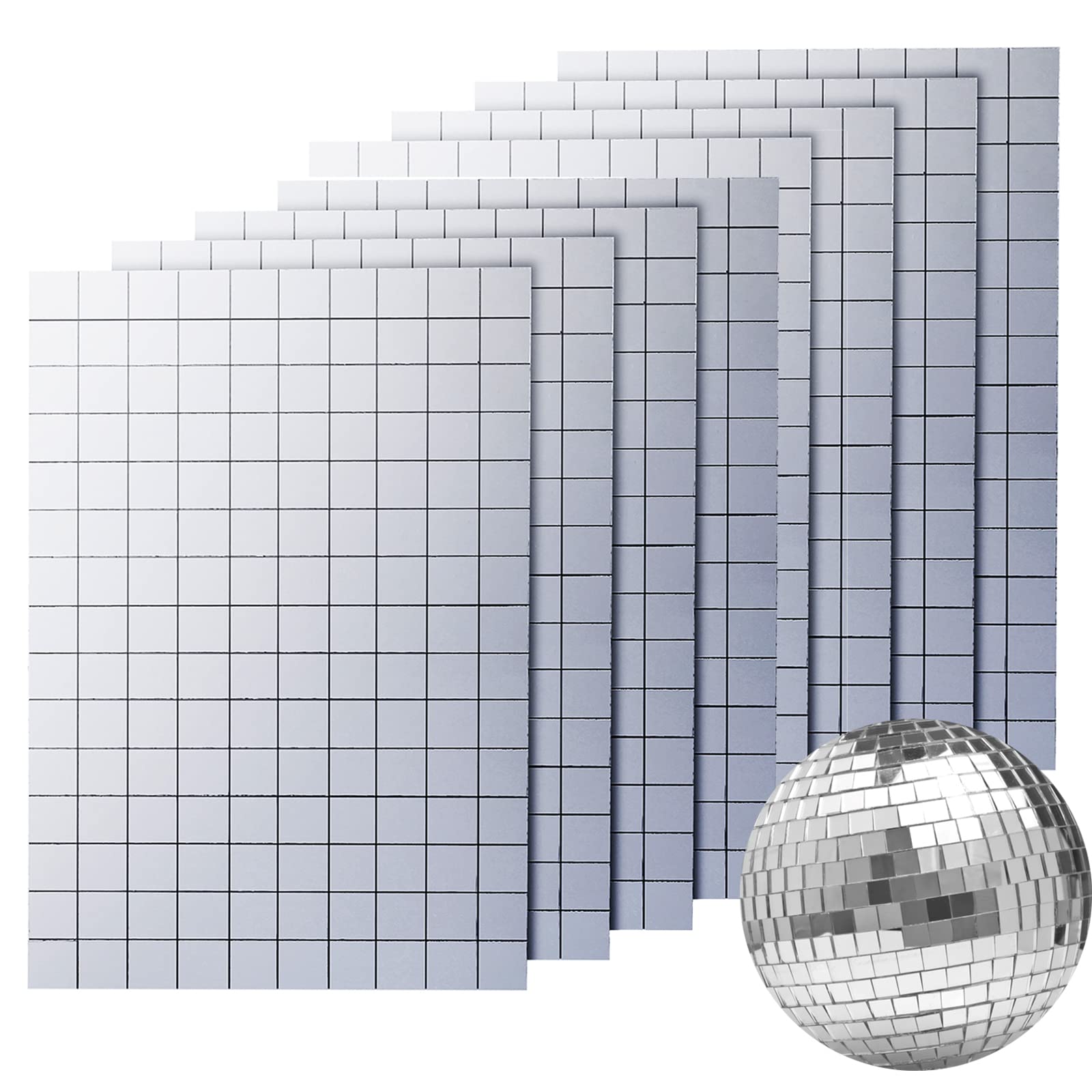 PP OPOUNT 2360 PCS Disco Ball Tiles, 5 x 5 mm Disco Tiles Self Adhesive,  Real Glass Disco Stickers for Interior Decoration, DIY Disco Ball, Disco