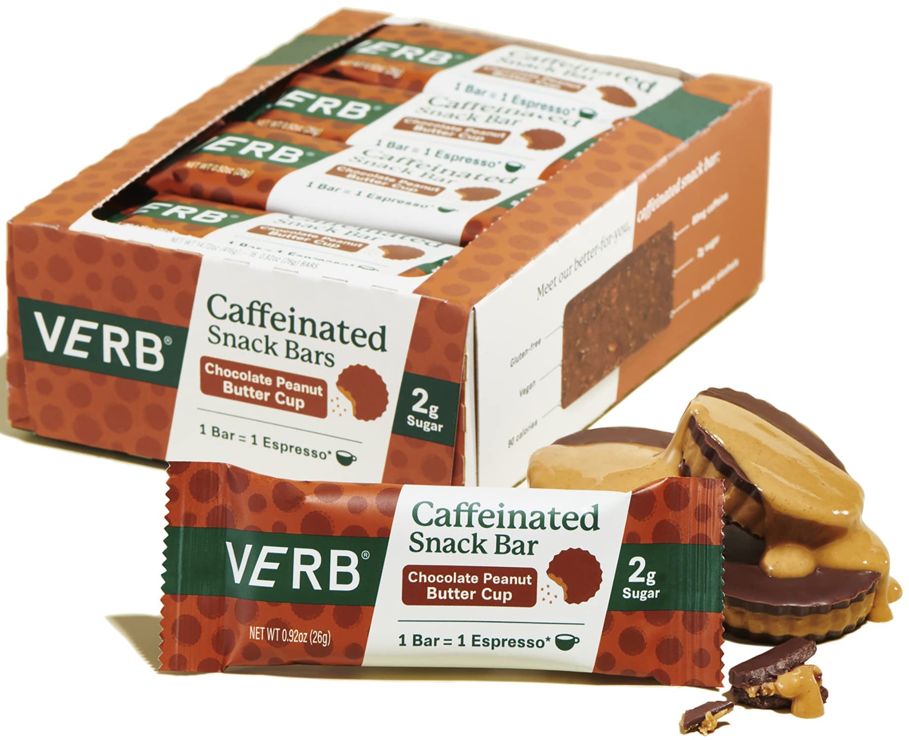  Verb Energy - Cookies & Cream Caffeinated Snack Bars -  90-Calorie Low Sugar Energy Bar - Nutrition Bars - Vegan Snacks - Gluten  Free with Organic Green Tea, 26g (Pack of 16) : Health & Household