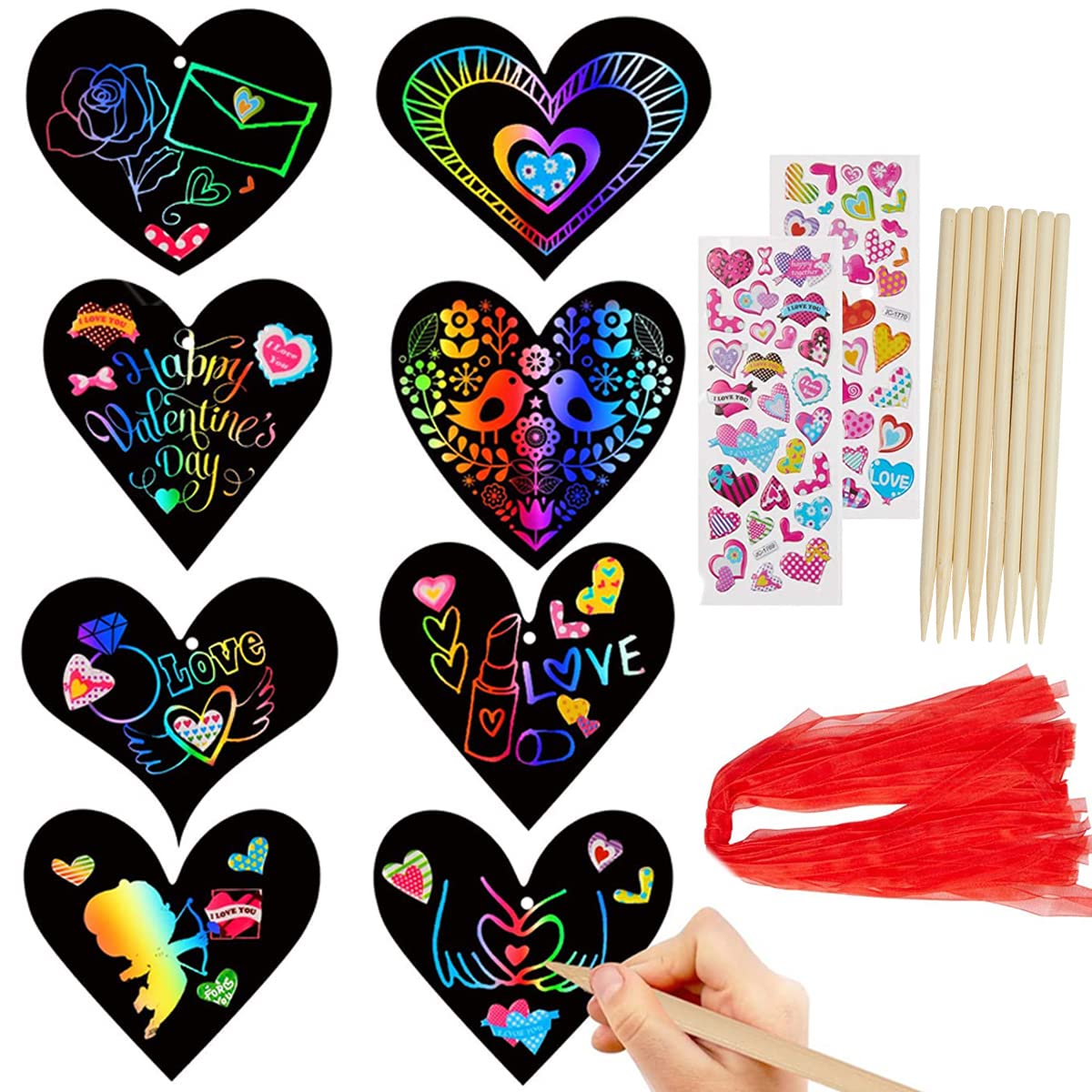 iLuane Valentines Day Craft Kit for Kids 42 Packs Gifts Cards, Magic Color  Rainbow Heart Shape Scratch Craft Art Kit for Class Valentines DIY Art