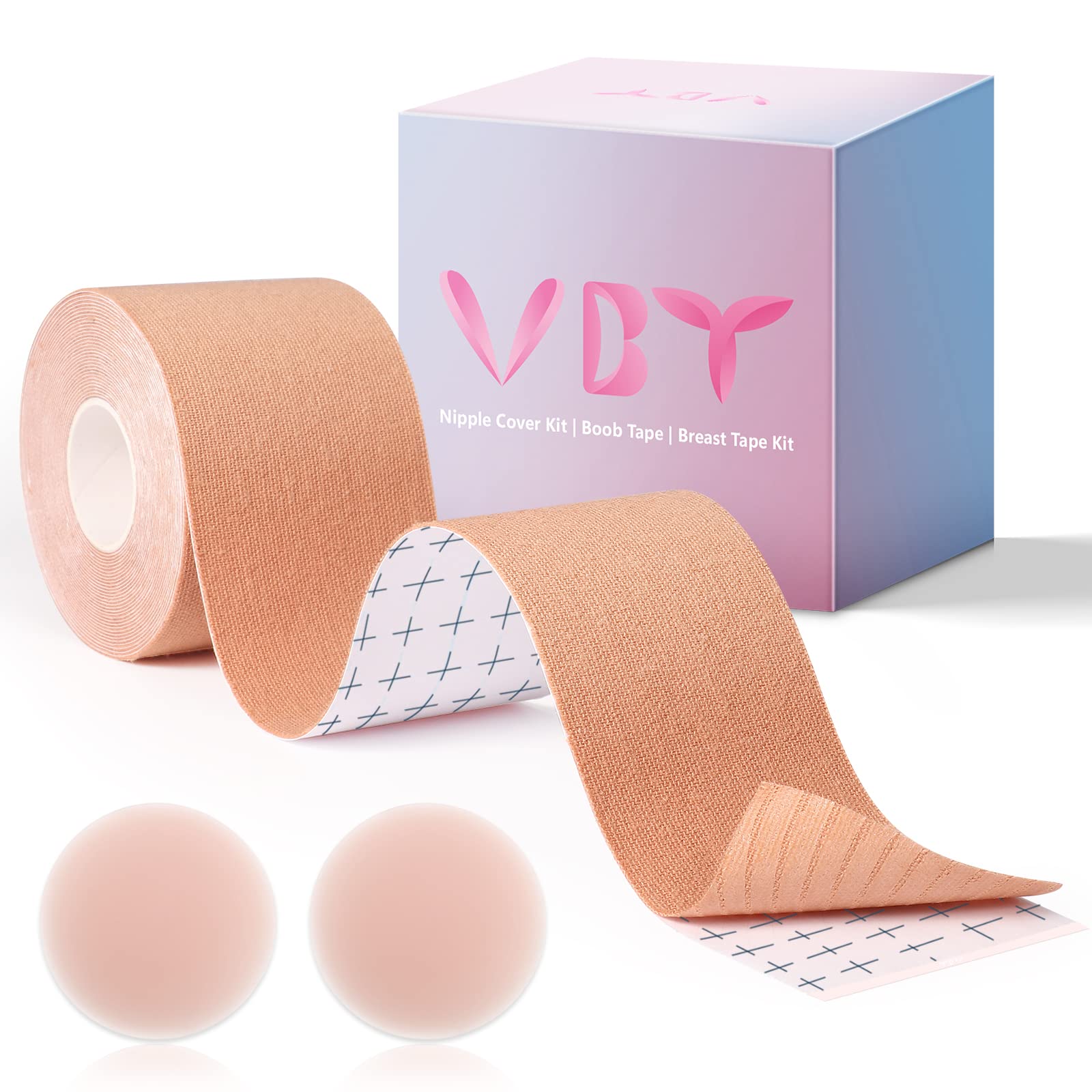 VBT Boob Tape - Breast Lift & Body Tape with Silicone Reusable Adhesive Bra  - Nude Beige - 2 inch - A-G Cup Sizes