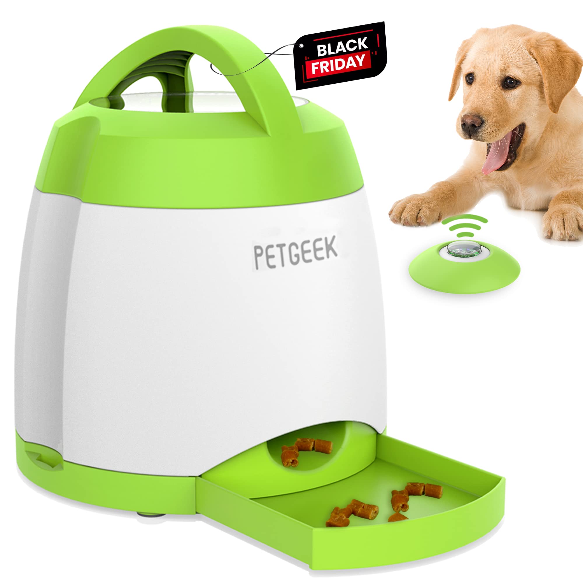 PETGEEK Automatic Treat Dispenser With Remote Button - Puzzle Memory  Training Activity Toy- IQ Training Feeder for Dogs & cats (Blue)