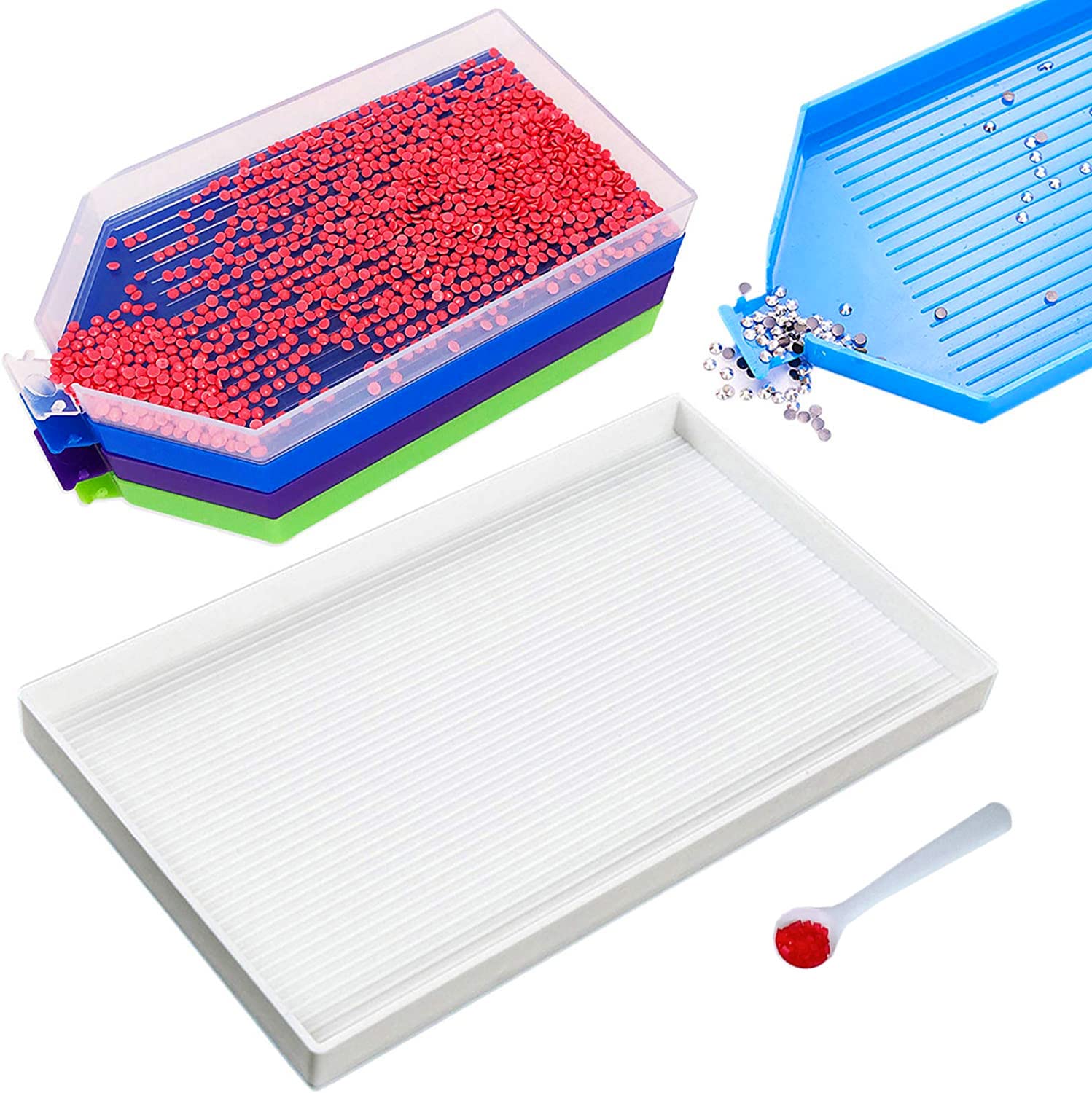 5 Pcs Large Diamond Painting Trays,Plastic Bead Sorting Tray,Big Diamond  Art Trays Kit Tools, Storage Containers Tray for Rhinestone and  Accessories(5 Trays,1 Spoon) 5 Pcs Trays
