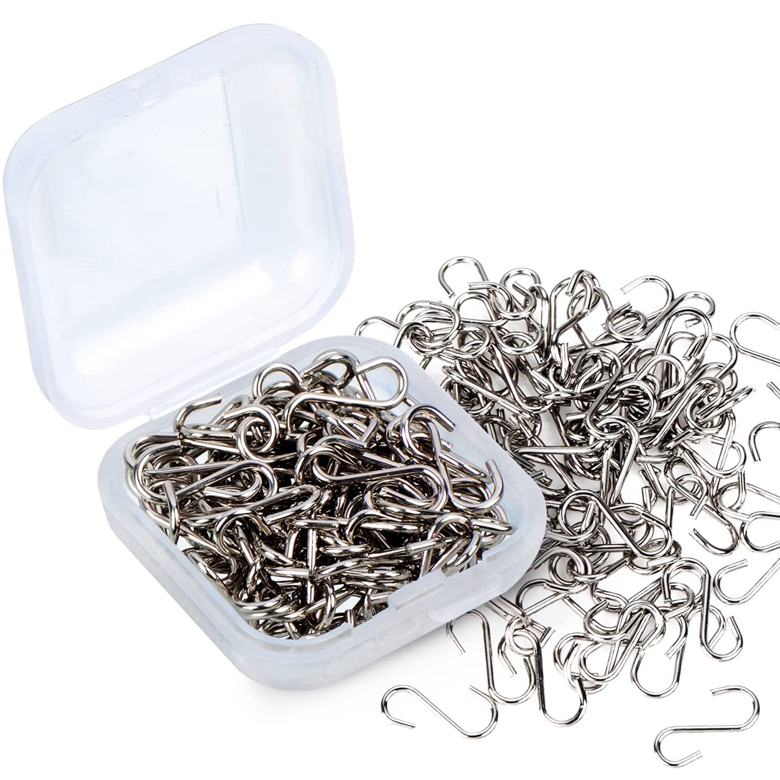 Shappy 100 Pieces 14 x 6 mm/ 0.55 x 0.24 Inch Mini S Hooks Connectors  S-Shaped Wire Hook with Storage Box for DIY Crafts Hanging Jewelry Key  Chain Tags