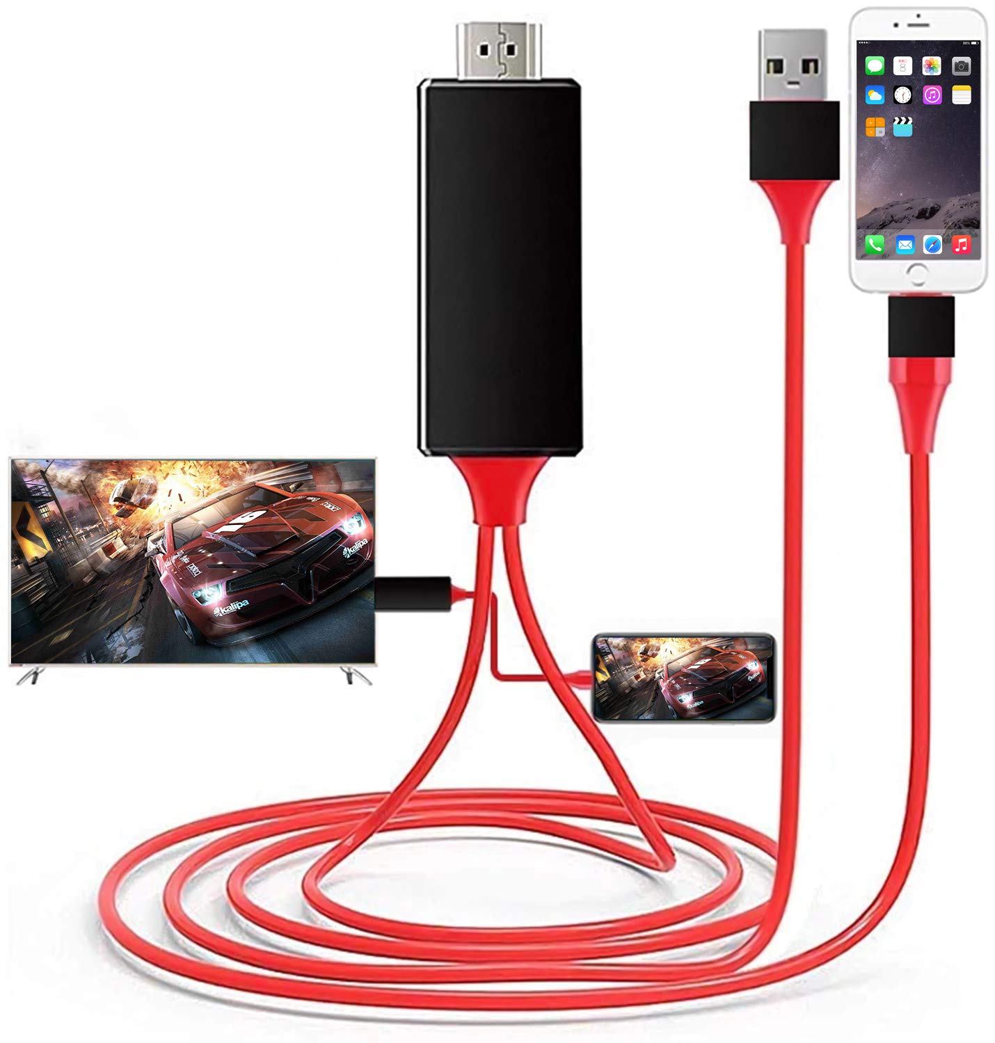 MagicEB Apple MFi Certified Lightning to HDMI Adapter Cable Compatible with  iPhone to HDMI 1080P Digital AV Converter for iPhone iPad iPod to TV Cord  6.6FT Red