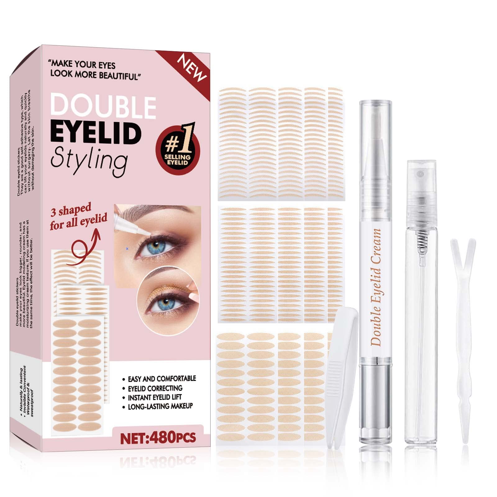 Eyelid Tape, Invisible Double Eyelid Lifter Strips, Waterproof Eyelid  Stickers with Fork Rods and Tweezers, Lids by Design for Hooded, Droopy,  Uneven, Mono-eyelids 