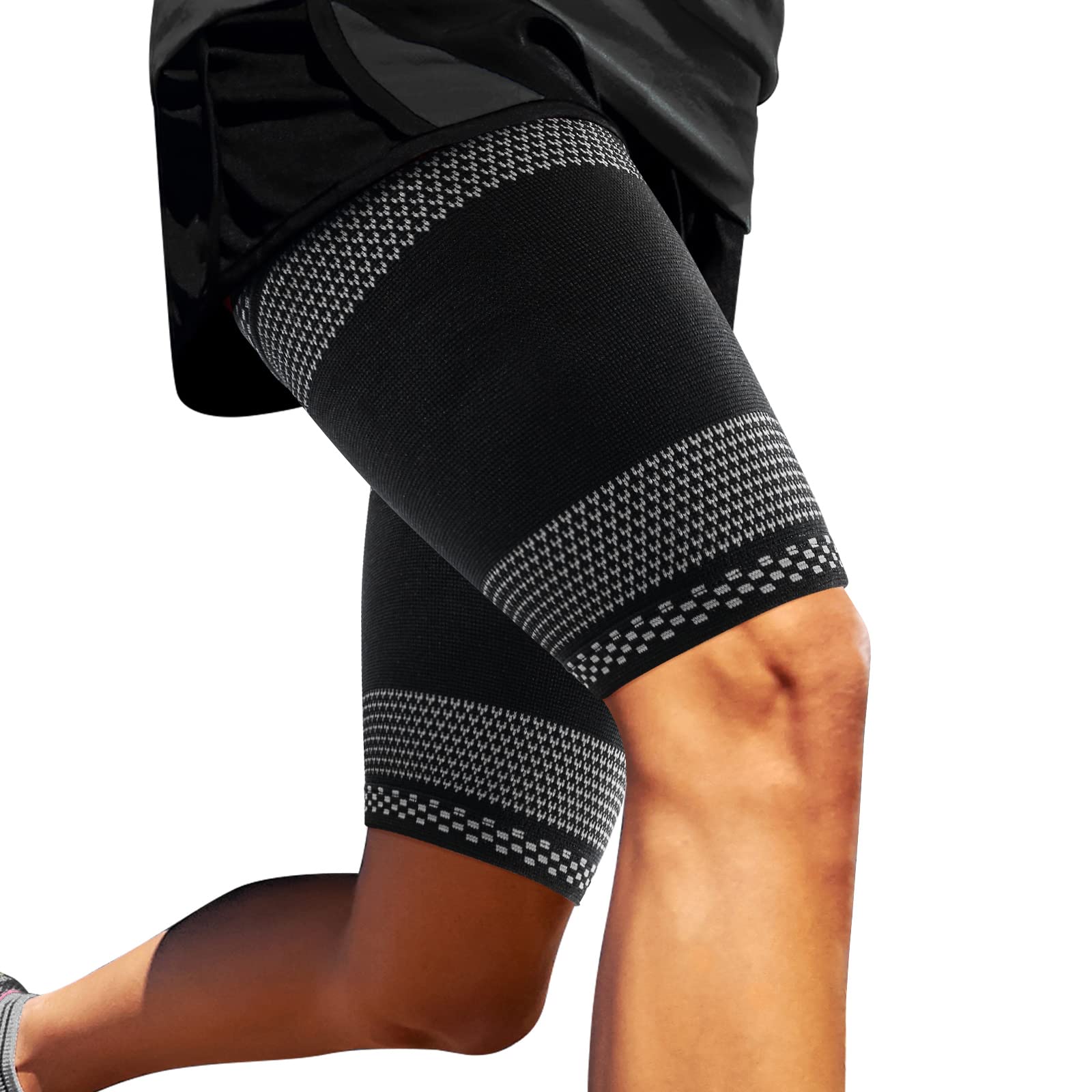  Thigh Compression Sleeves (Pair), Unisex, Hamstring Compression  Sleeve for Quad & Groin Pain Relief & Recovery, Thigh Brace & Wrap Great  for Running Sports & Injury, Upper Leg Sleeves Black L 