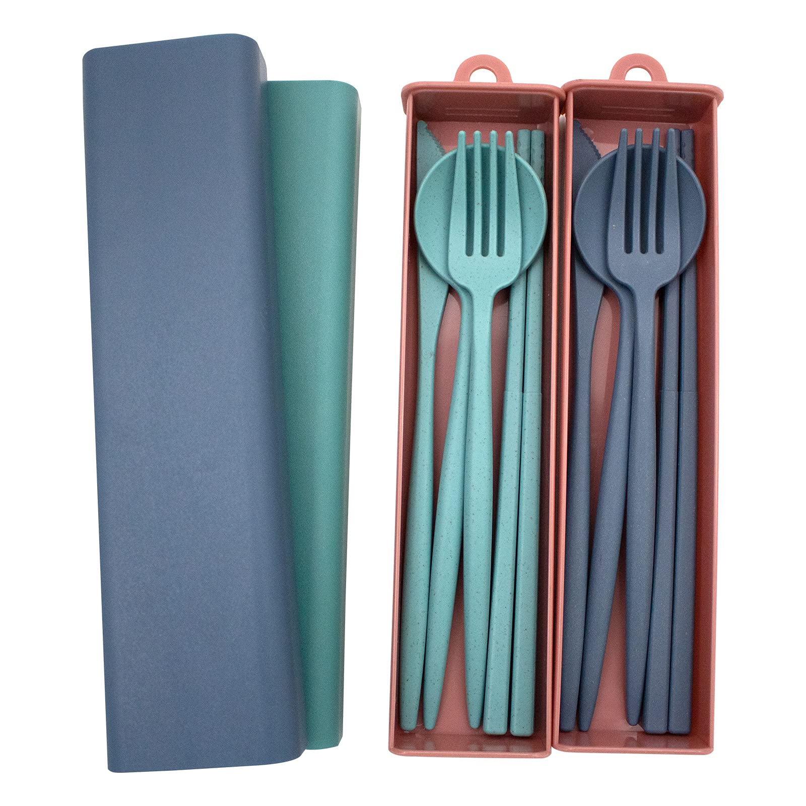 Hip Cutlery Set and Case Fork Spoon Knife Sage Green Sky Blue Wheat Straw  NEW