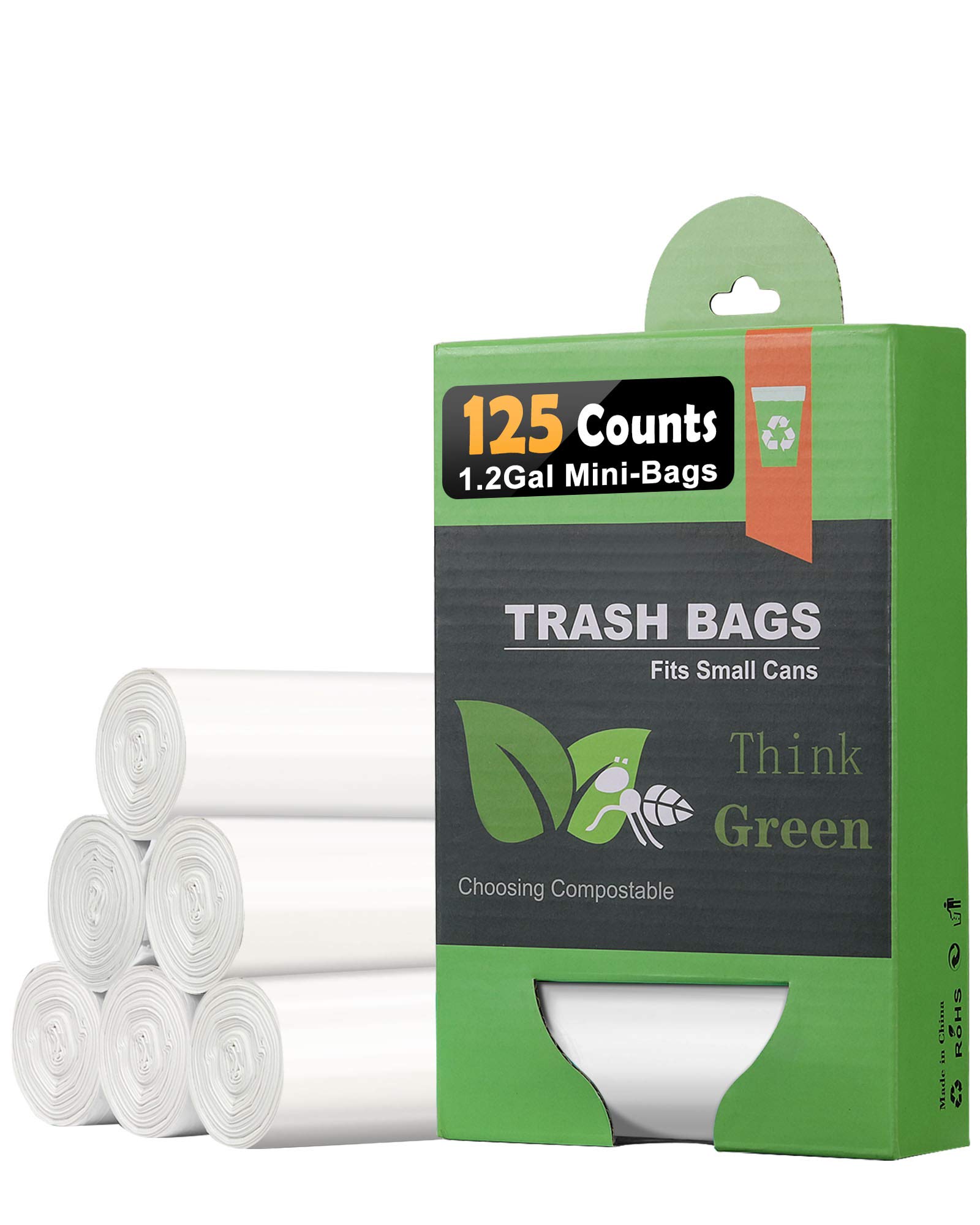Small Trash Bags 1.2 Gallon - 5 Liter Waste Basket Trash Bags Bathroom  Garbage B