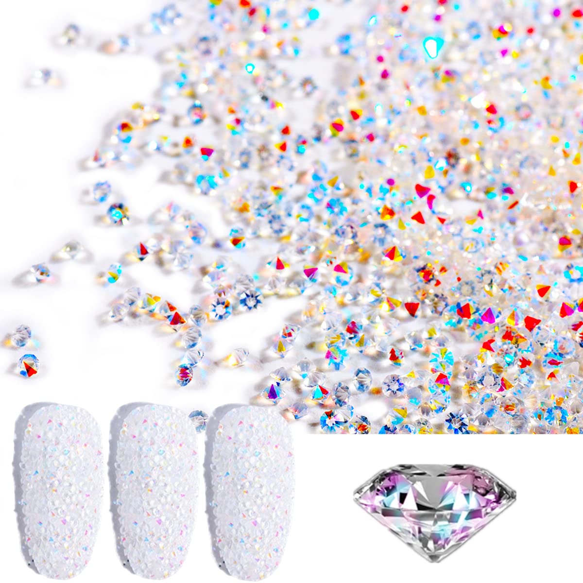editTime 5000PCS Mini Ultra Tiny 1.2mm AB Shine Iridescent Crystals Micro  Diamond Glass Sand Rhinestone for Nail Art Beauty Makeup DIY Craft (1.2mm
