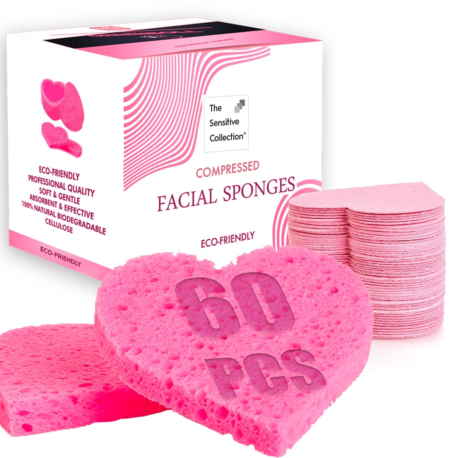 Heart-Shaped Facial Sponges - Natural Cellulose Sponge For Gentle  Exfoliation And Makeup Removal