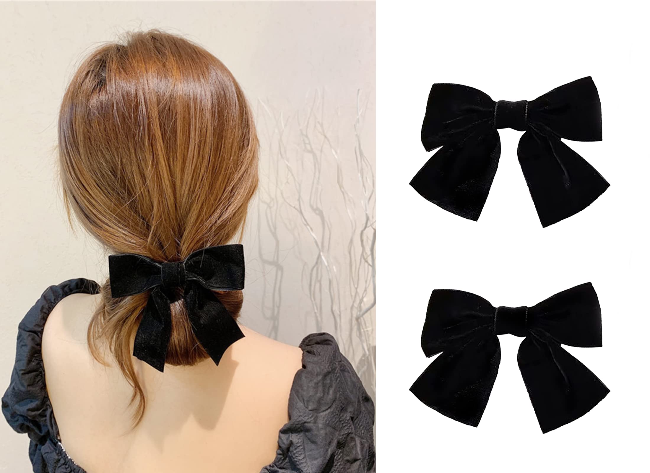 2Pcs Long Ribbon Hair Bows for Girls Hair Clip Silk Hair Bow
