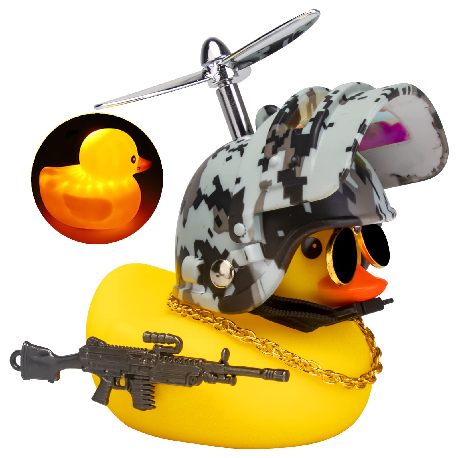 wonuu Pink Duck Car Dashboard Decorations Rubber Duck Car Ornaments Cool  Duck with Propeller Helmet Sunglasses Gold Chain
