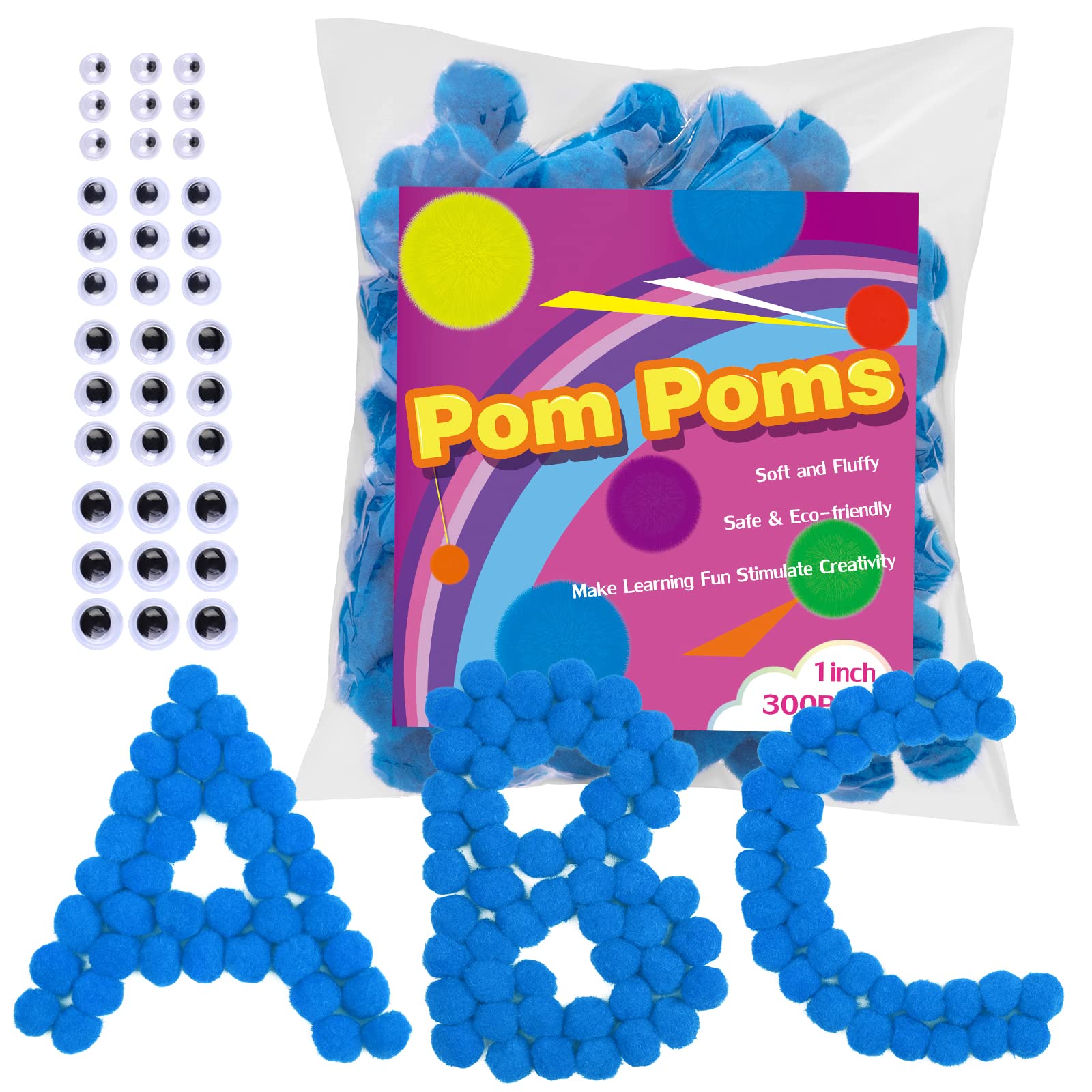  150 Pieces Light Blue Pom Poms, 1 Inch Pom Poms with  Self-Adhesive Wiggly Eyes for Crafts, Small Fuzzy Balls Pompom Puff Balls  for DIY Art Creative Crafts Decorations : Arts, Crafts