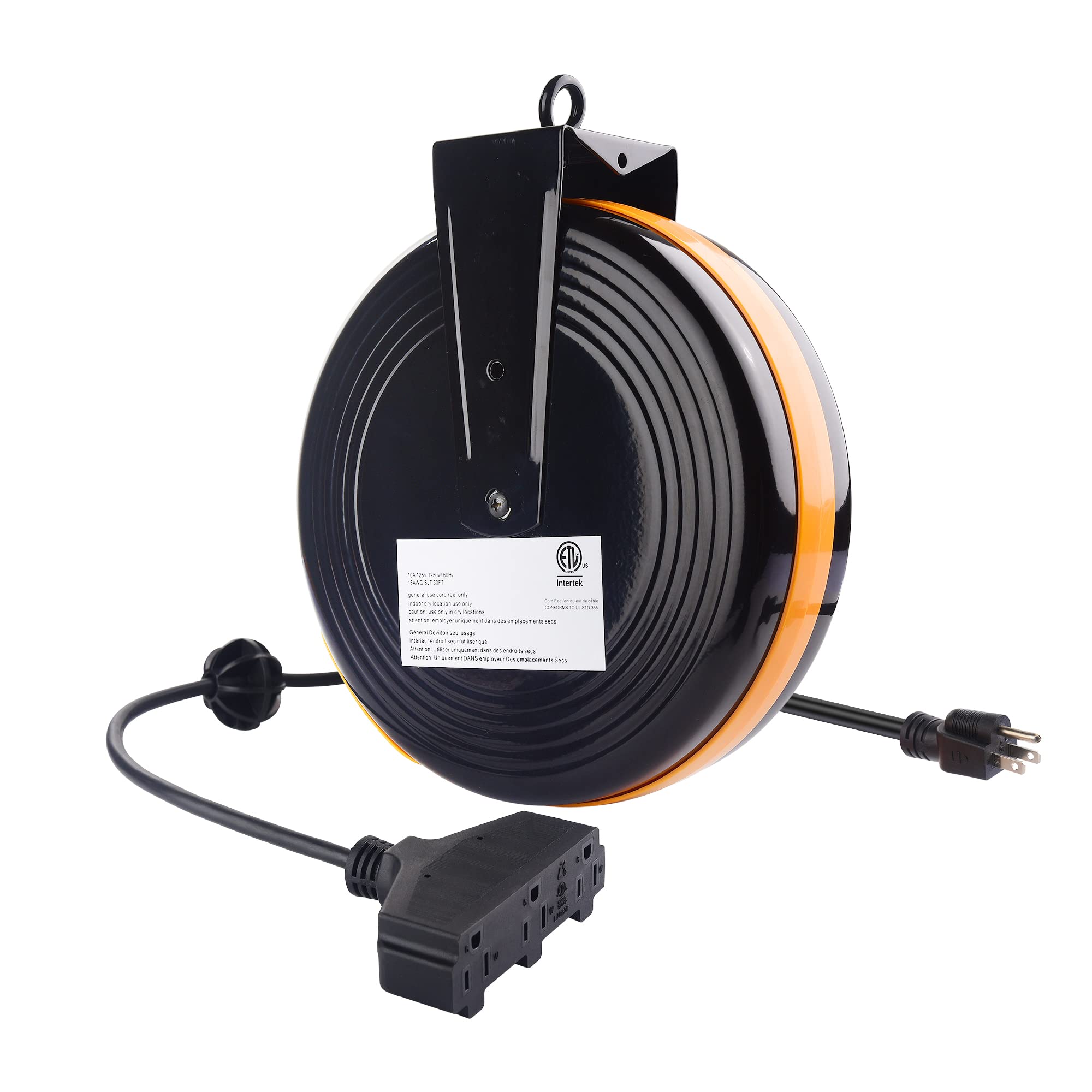 ETL Listed Cable Matters 30 ft 3-Outlet Retractable Extension Cord Reel  (SJTW 16 AWG 10A /