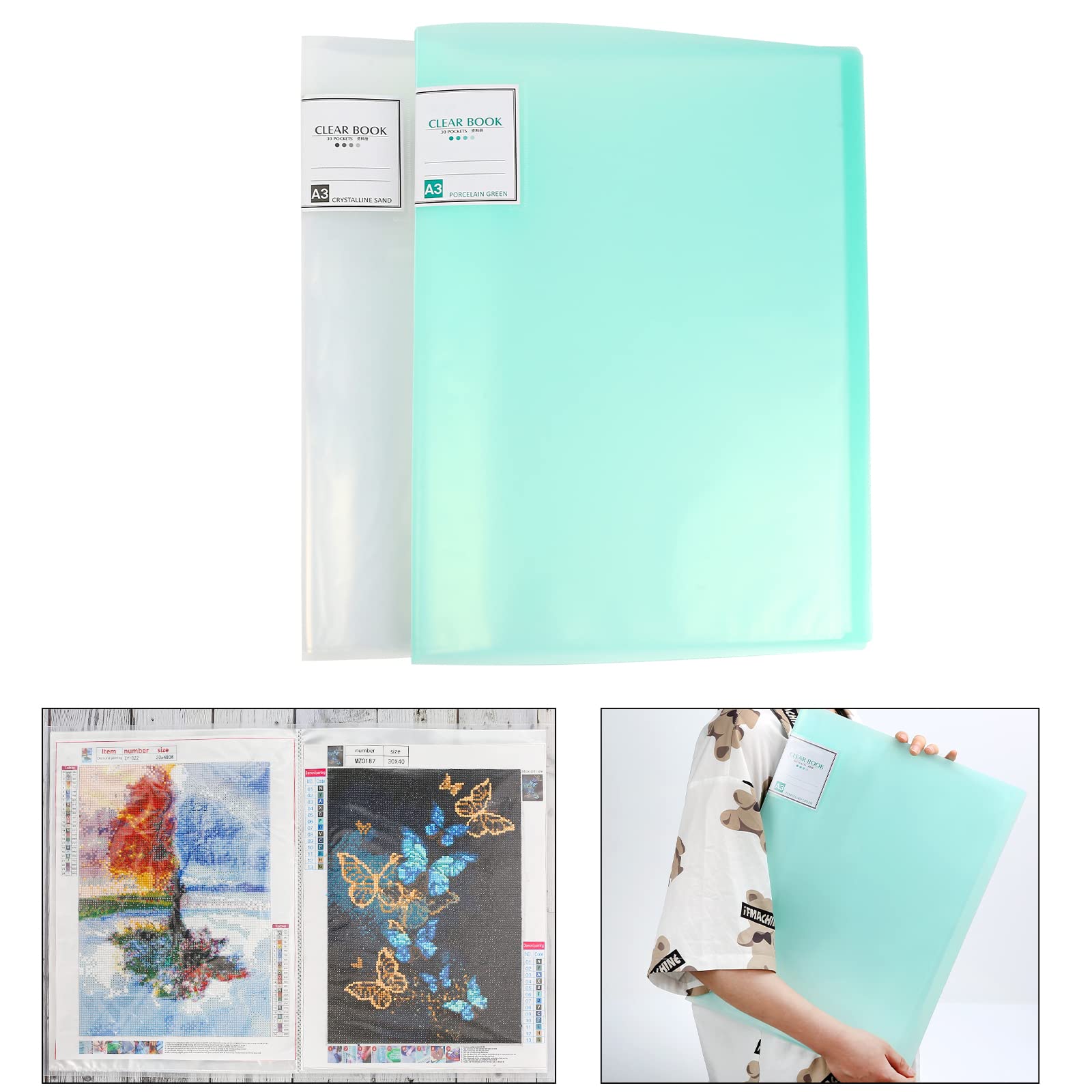  A3 30 Pages Diamond Painting Storage Book, Painting Storage  Book 30 Clear Pockets Sleeve Protector Art Portfolio Book for 44*32.5*2cm  Sketches Painting Presentation (Green) : Arts, Crafts & Sewing