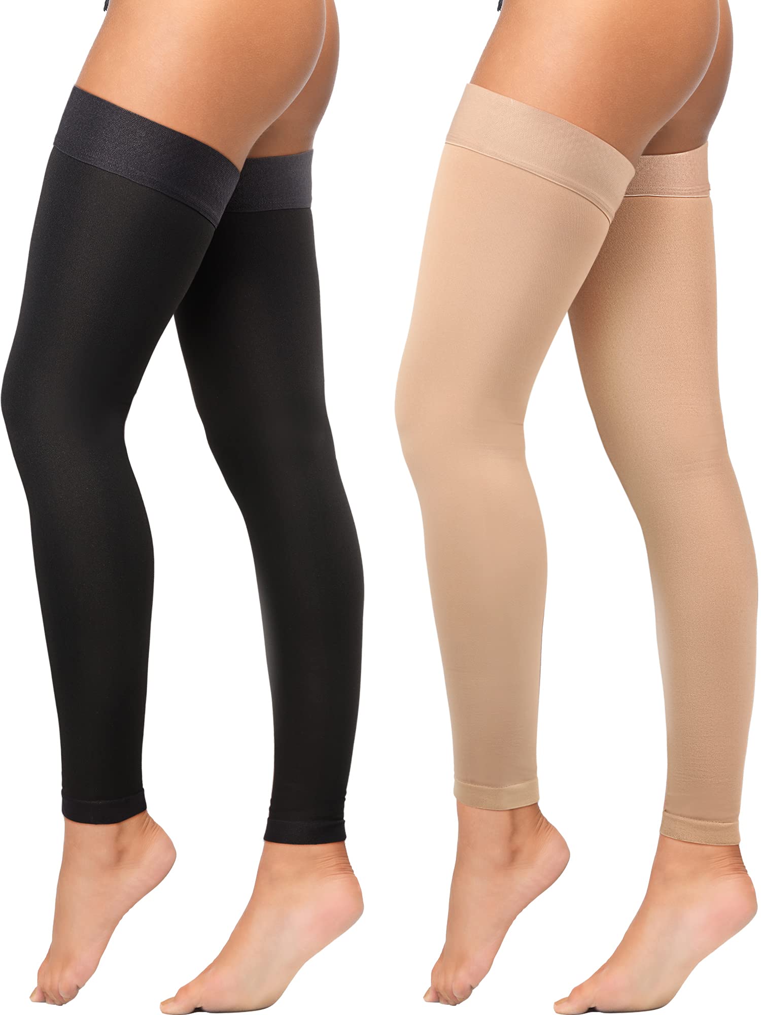 2 Pairs Thigh High Compression Stockings Footless 20-30 mmHg