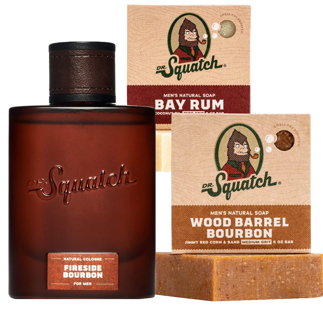  Dr. Squatch Mens Cologne And Natural Bar Soap - Fireside  Bourbon Natural Cologne And Wood Barrel Bourbon And Bay Rum Mens Bar Soap -  Smell Like Spices