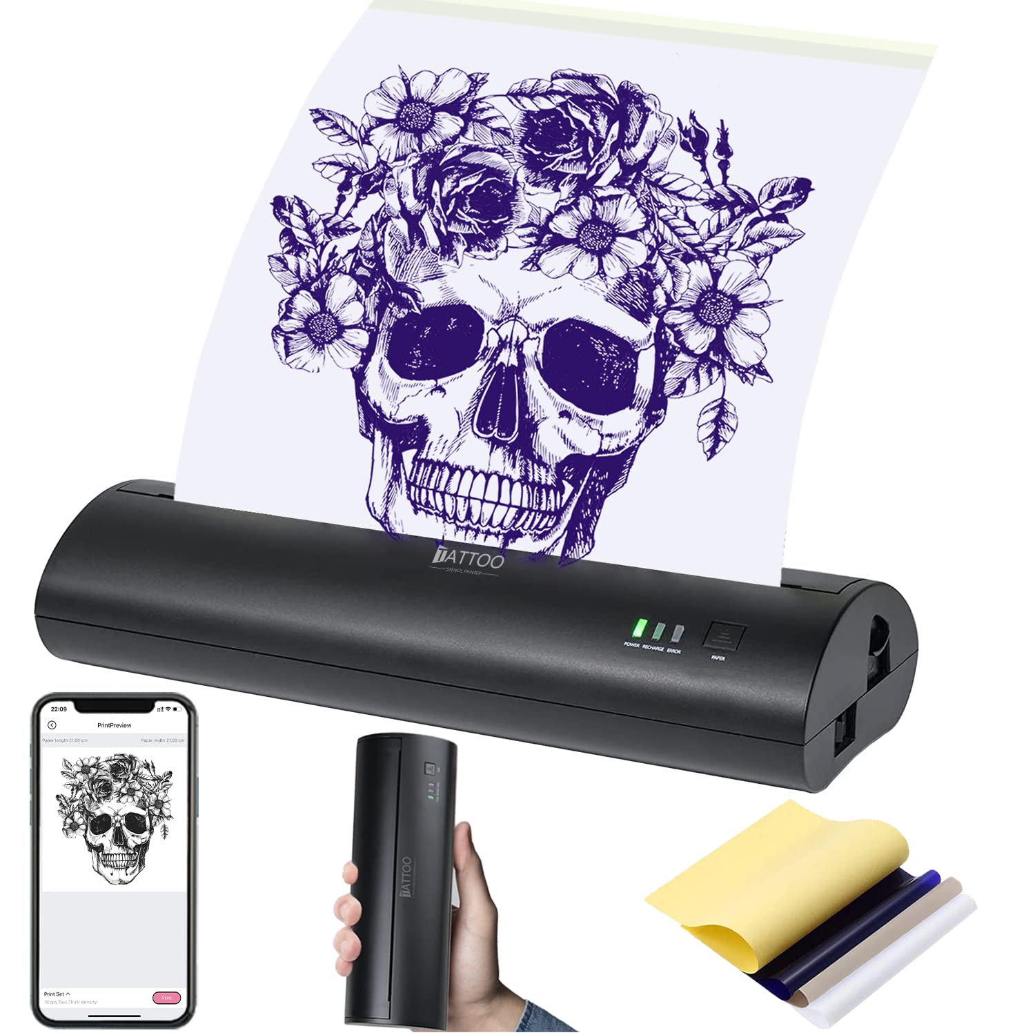 Amazon.com : Itari M08F Tattoo Stencil Printer - Tattoo Transfer Machine  Kit Thermal Copier with 10pcs Transfer Paper, Bluetooth Stencil Printer for  Tattooing, Compatible with Smartphone & PC for Tattoo Artists :