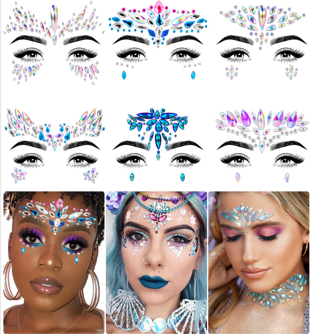Rhinestone Face Gems Jewels, Rave Crystals Face Gems Stick On, Compatible  With Festival Rave