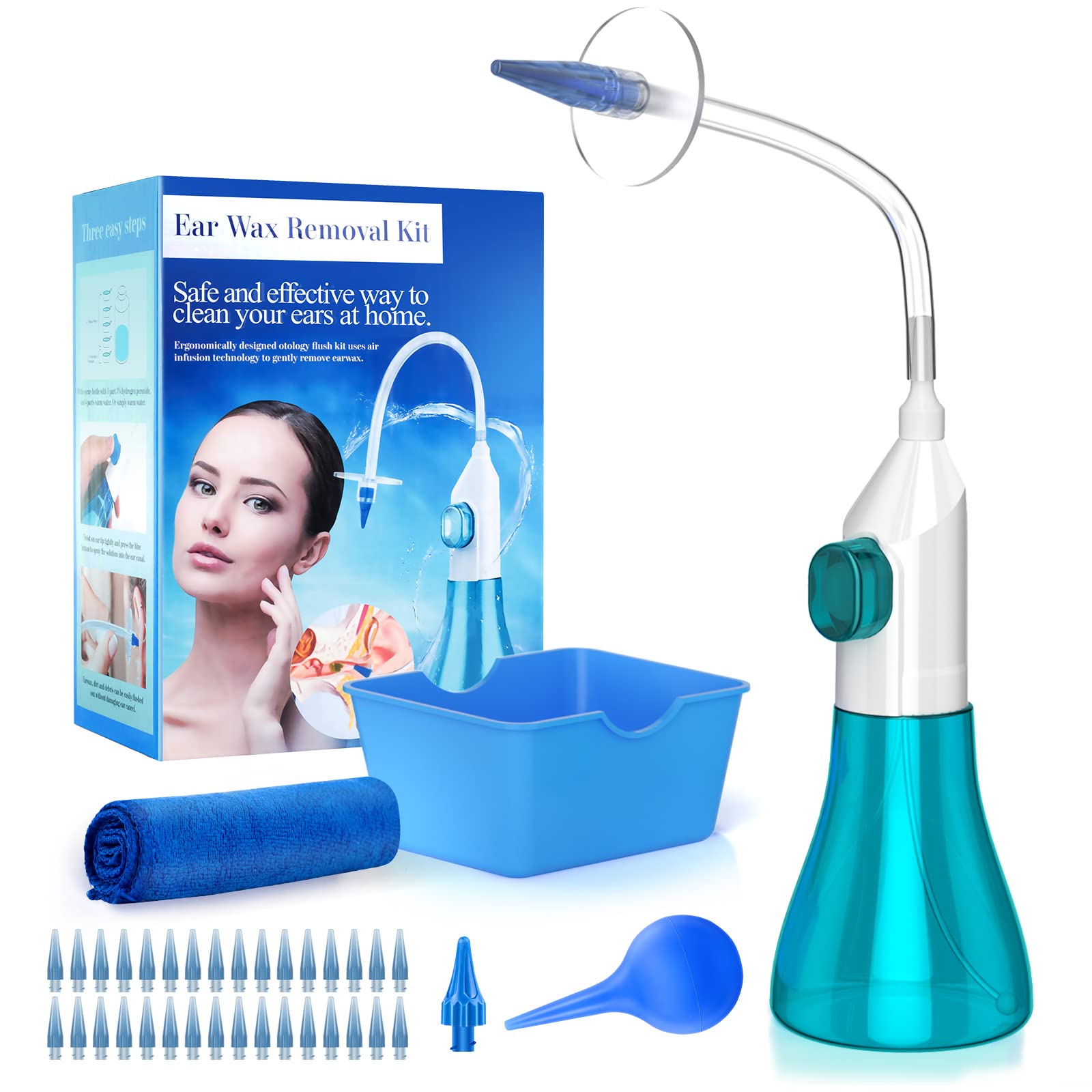 Qisxrovy Ear Wax Removal Tool, Ear Cleaning Kits Safe Ear Irrigation Kit Ear Flush Kit for Adults Kid, Ear Wax Washer Device Easy to Operate, Includes