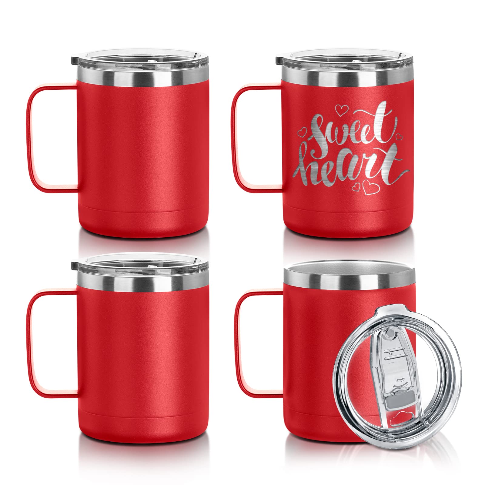 Craft Express 10 OZ Stainless Steel Coffee Mug with Handle - Double Wall  Vacuum Insulated Coffee Mug Tumbler with Lid - Engraved Powder Coated Travel  Coffee Mug Cup for Glowforge Plus - Red 4 Pack
