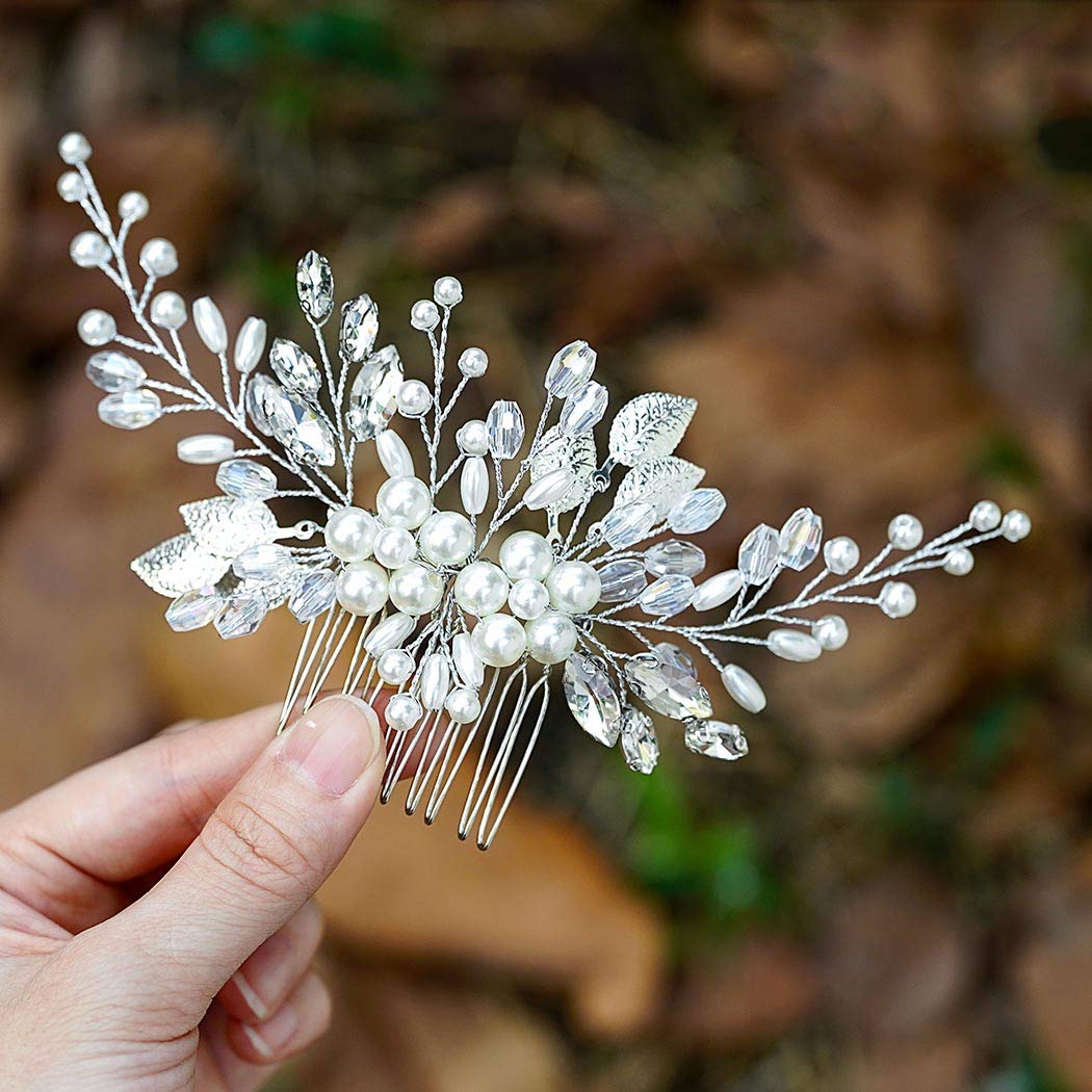 Wedding Hair Comb Silver Rhinestones Opal Crystal Vintage Bridal Hair Clips