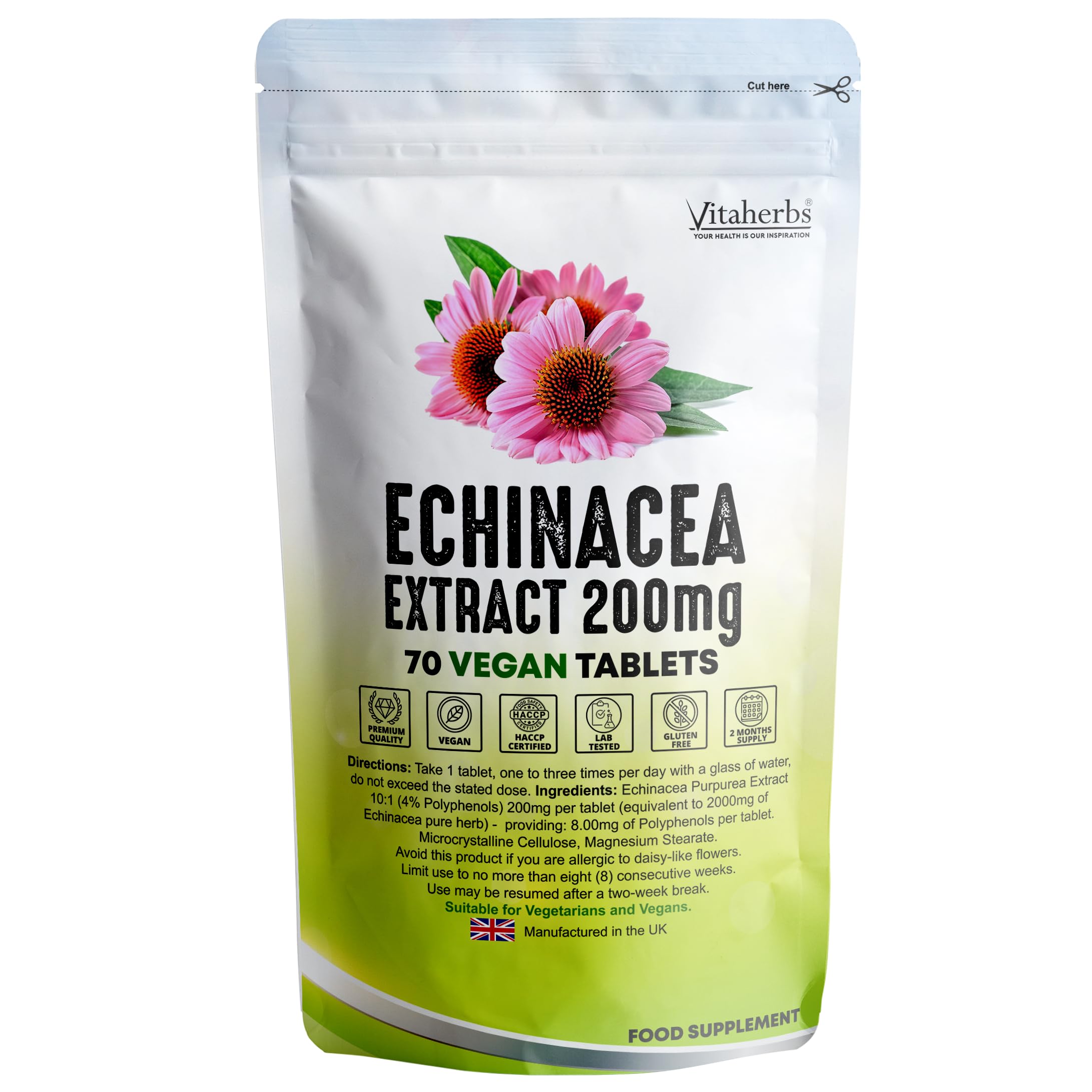 Vitaherbs Echinacea Tablets 200mg 70 Vegan Tablets Echinacea