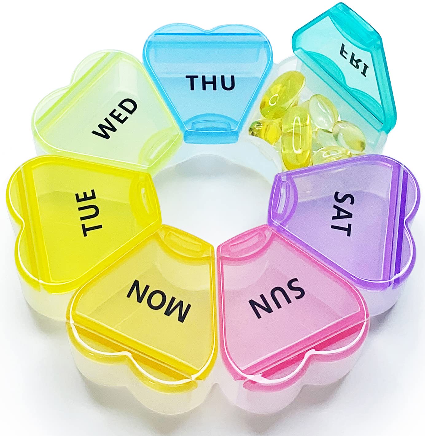 MOLN HYMY Cute Weekly Pill Box 7 Day, Round Floral Pill Case ...